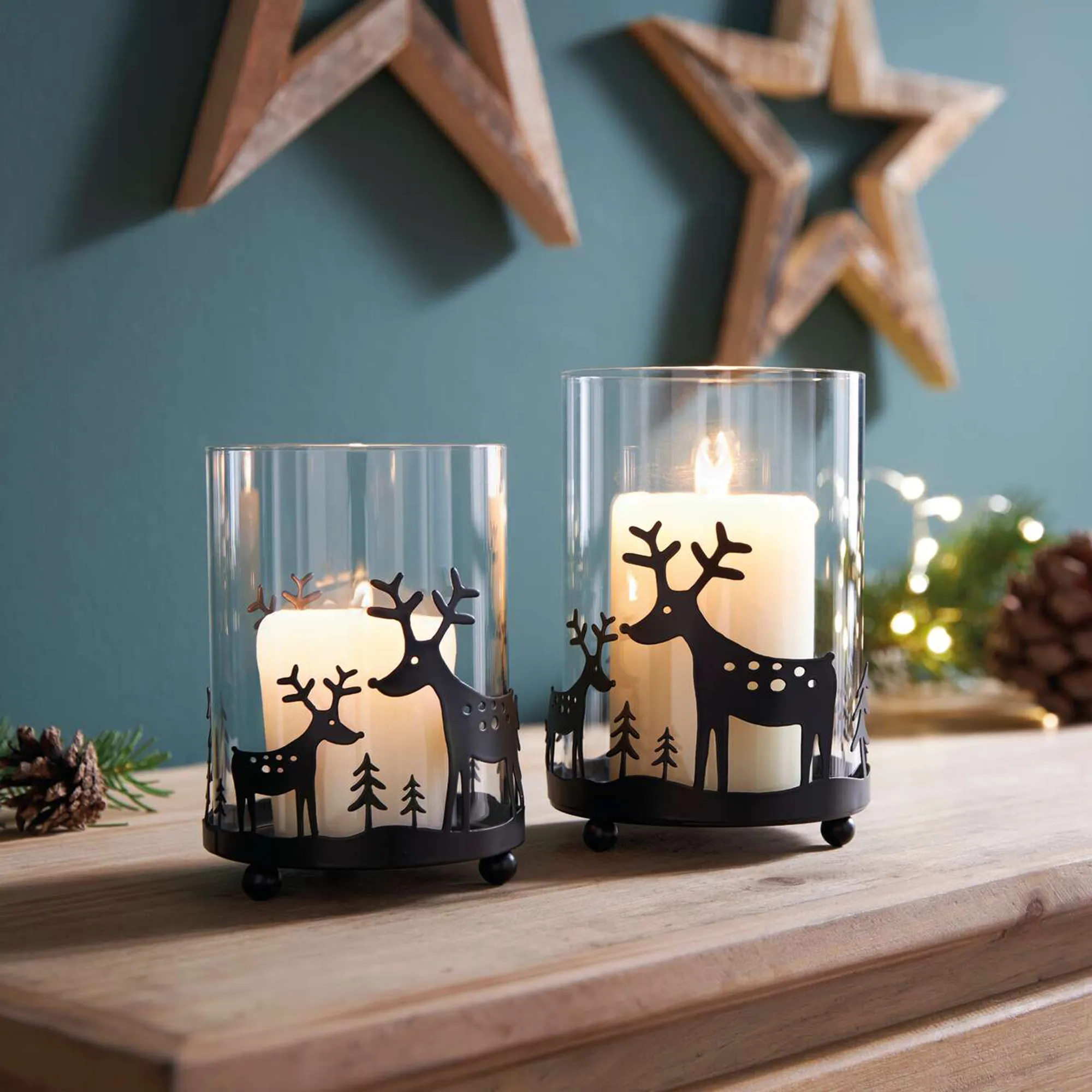 Windlicht "Rentier im Wald", 2er Set  im Frank Flechtwaren Online Shop kaufen
