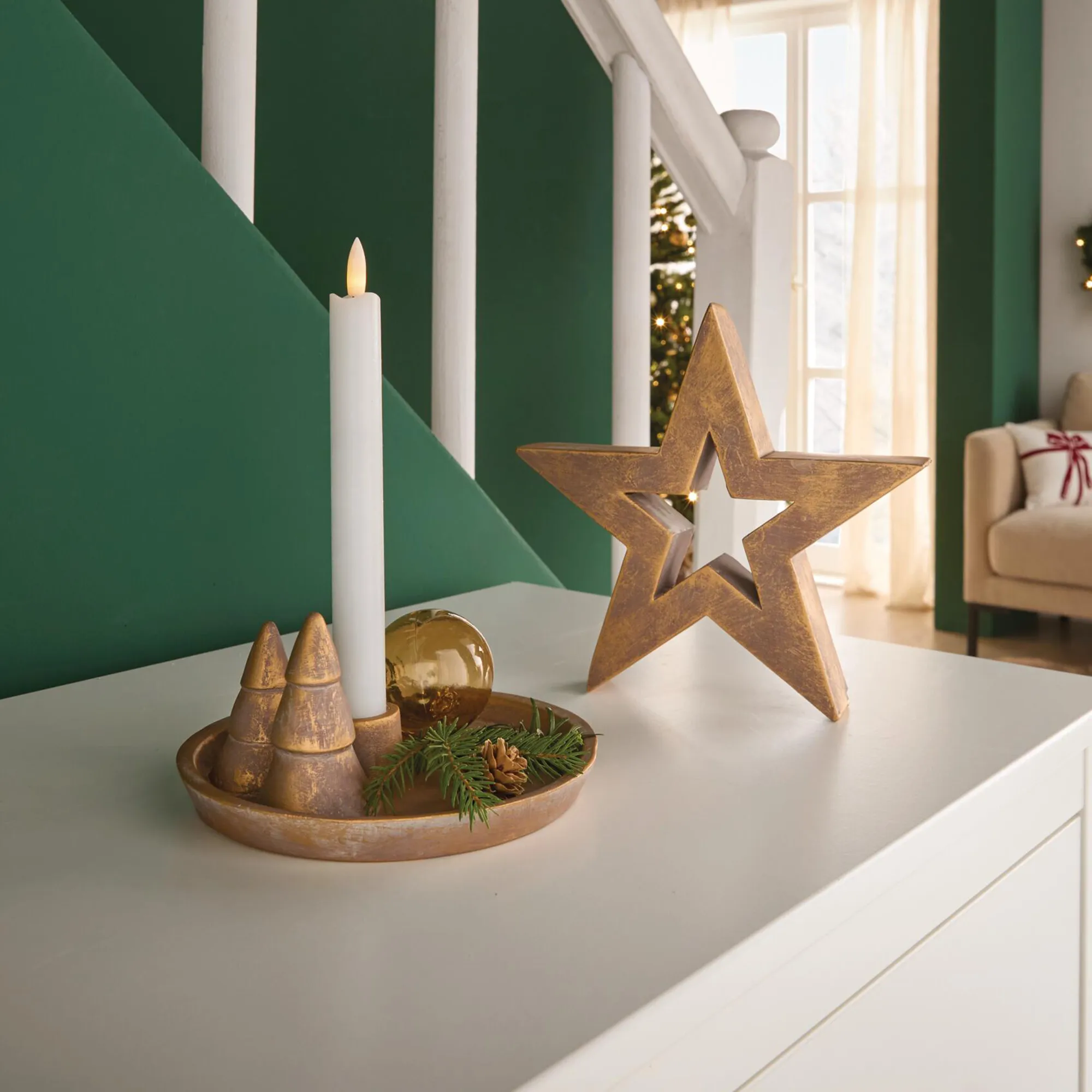 Stabkerzen-Tablett "Golden Shimmer"  im Frank Flechtwaren Online Shop für Weihnachts-Neuheiten kaufen