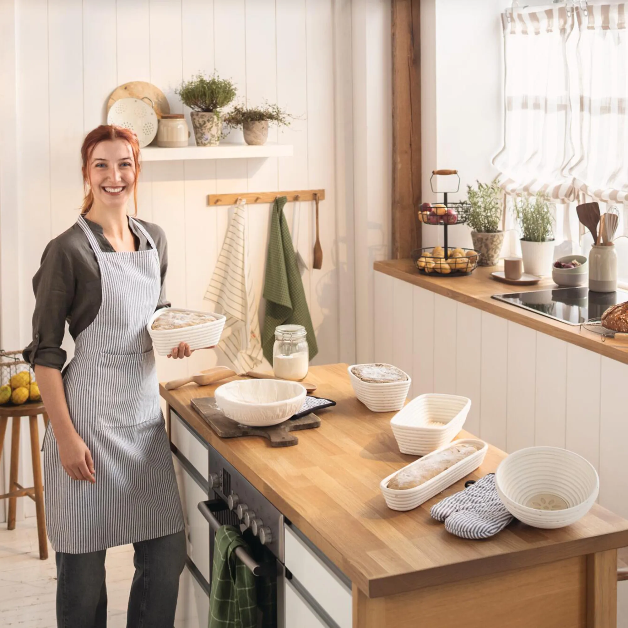 Gärkorb "Blümchen", rund  im Frank Flechtwaren Online Shop für Landhaus-Flair kaufen