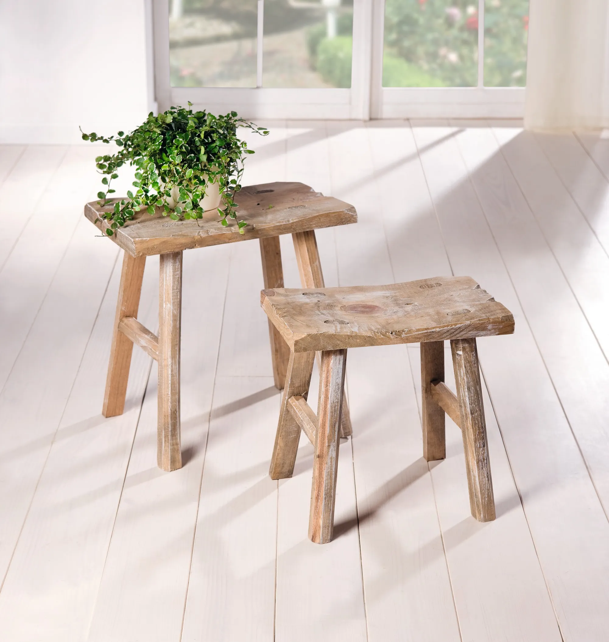 Holzhocker "Rustikal", 2er Set  im Frank Flechtwaren Online Shop für Hocker kaufen
