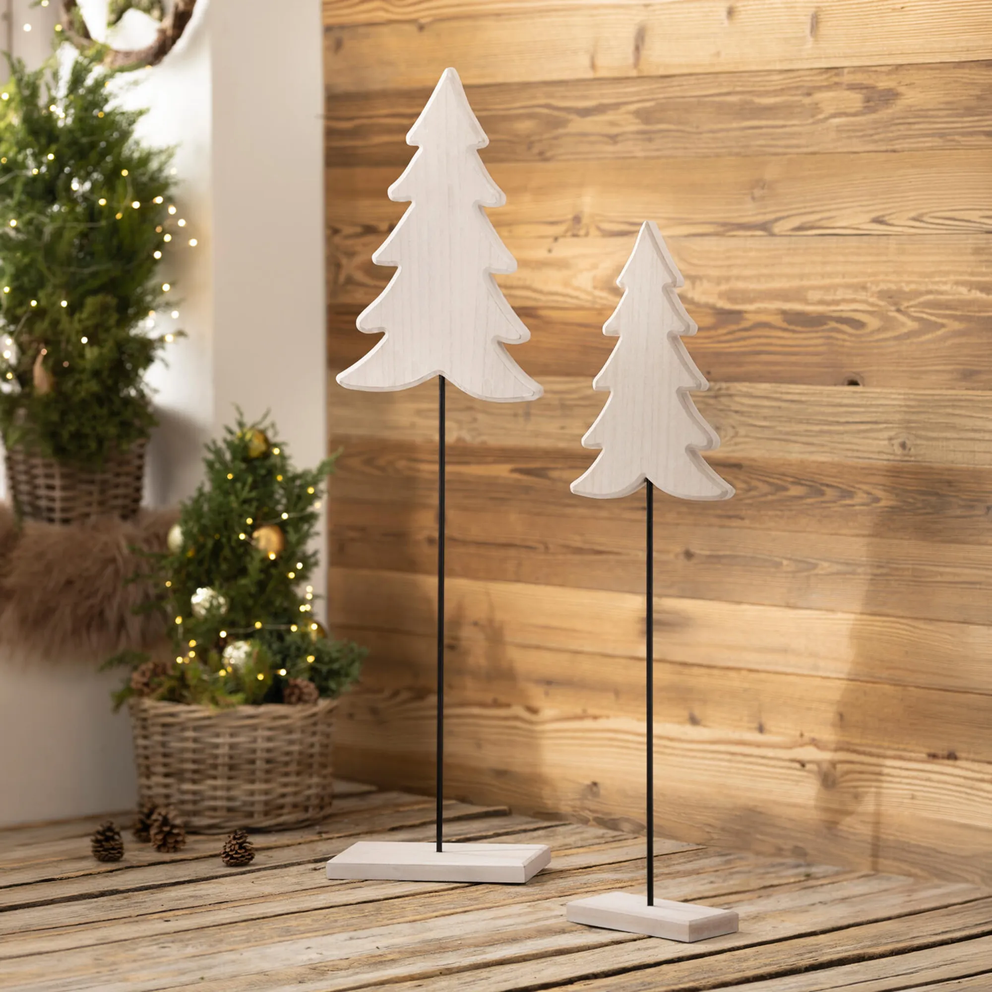 Holz-Tanne "White washed", 2er Set  im Frank Flechtwaren Online Shop für Tannenbäume kaufen