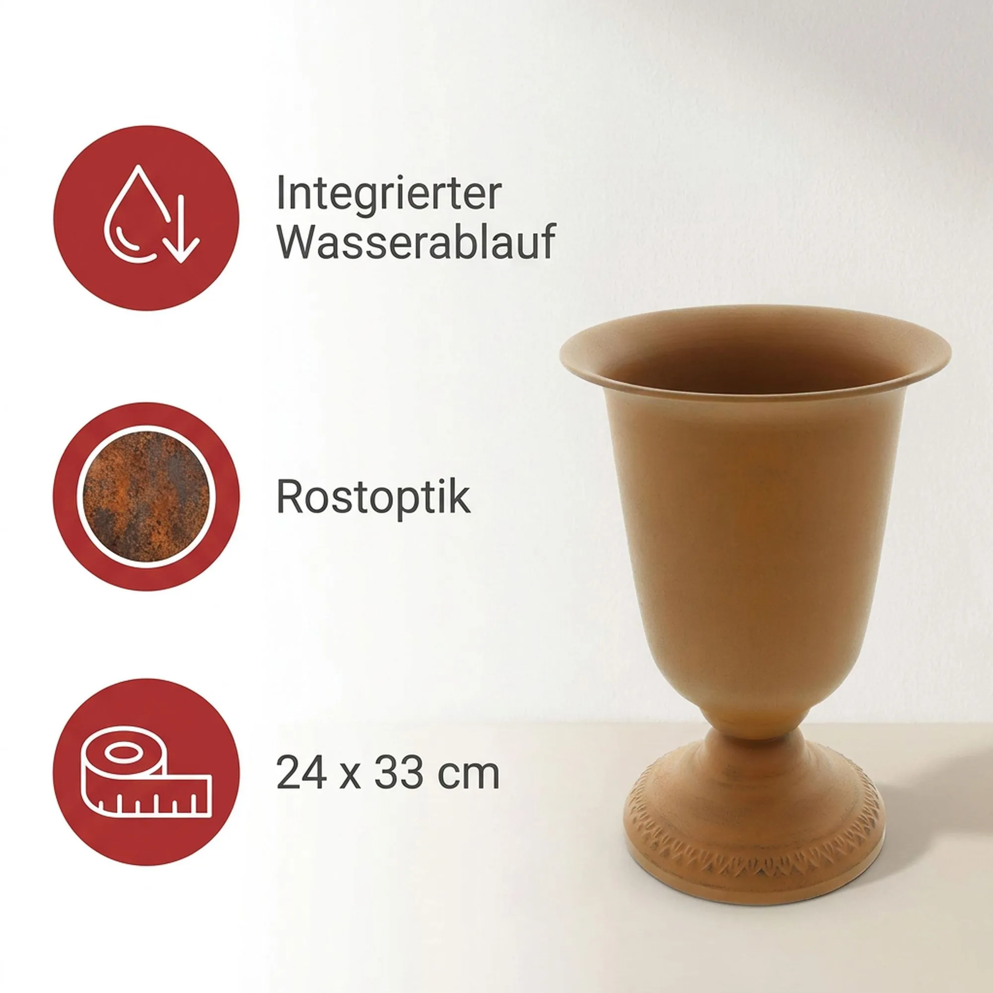 Pflanzpokal "Rostoptik"  im Frank Flechtwaren Online Shop für Rostdeko für Ihren Garten kaufen