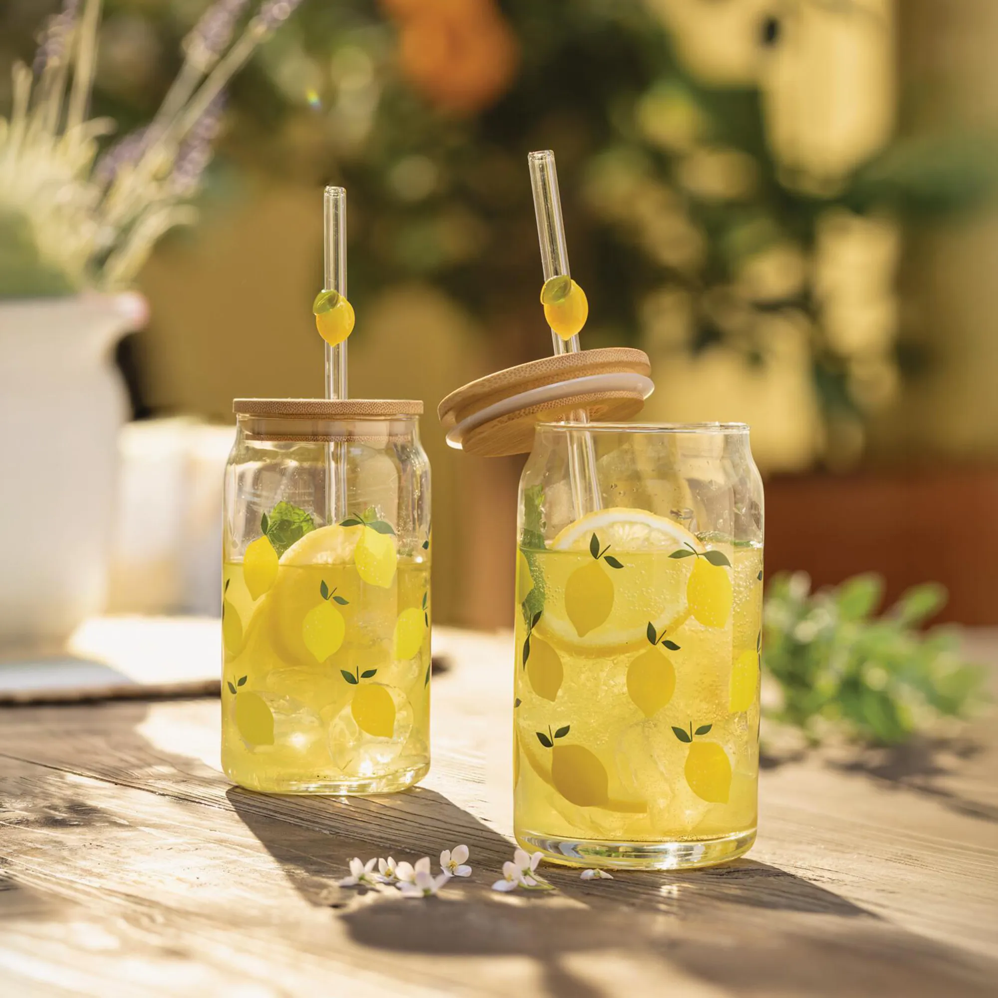Trinkglas "Zitrone" mit Strohhalm, 2er Set  im Frank Flechtwaren Online Shop kaufen