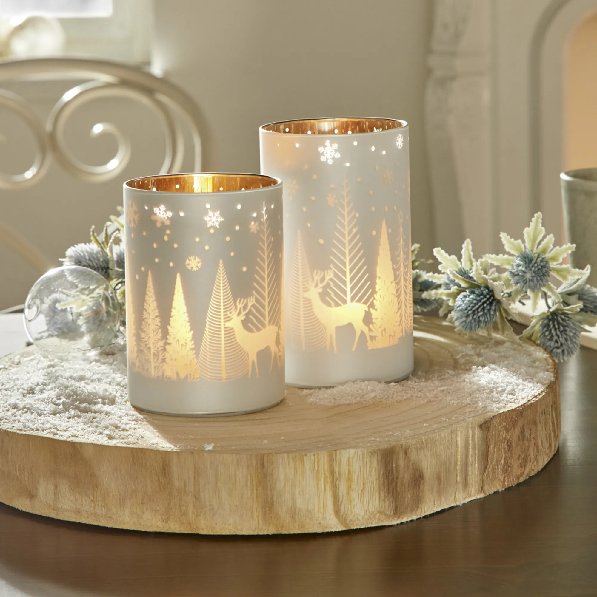 Windlicht "Winterlandschaft", 2er Set  im Frank Flechtwaren Online Shop für Metallic Glam kaufen