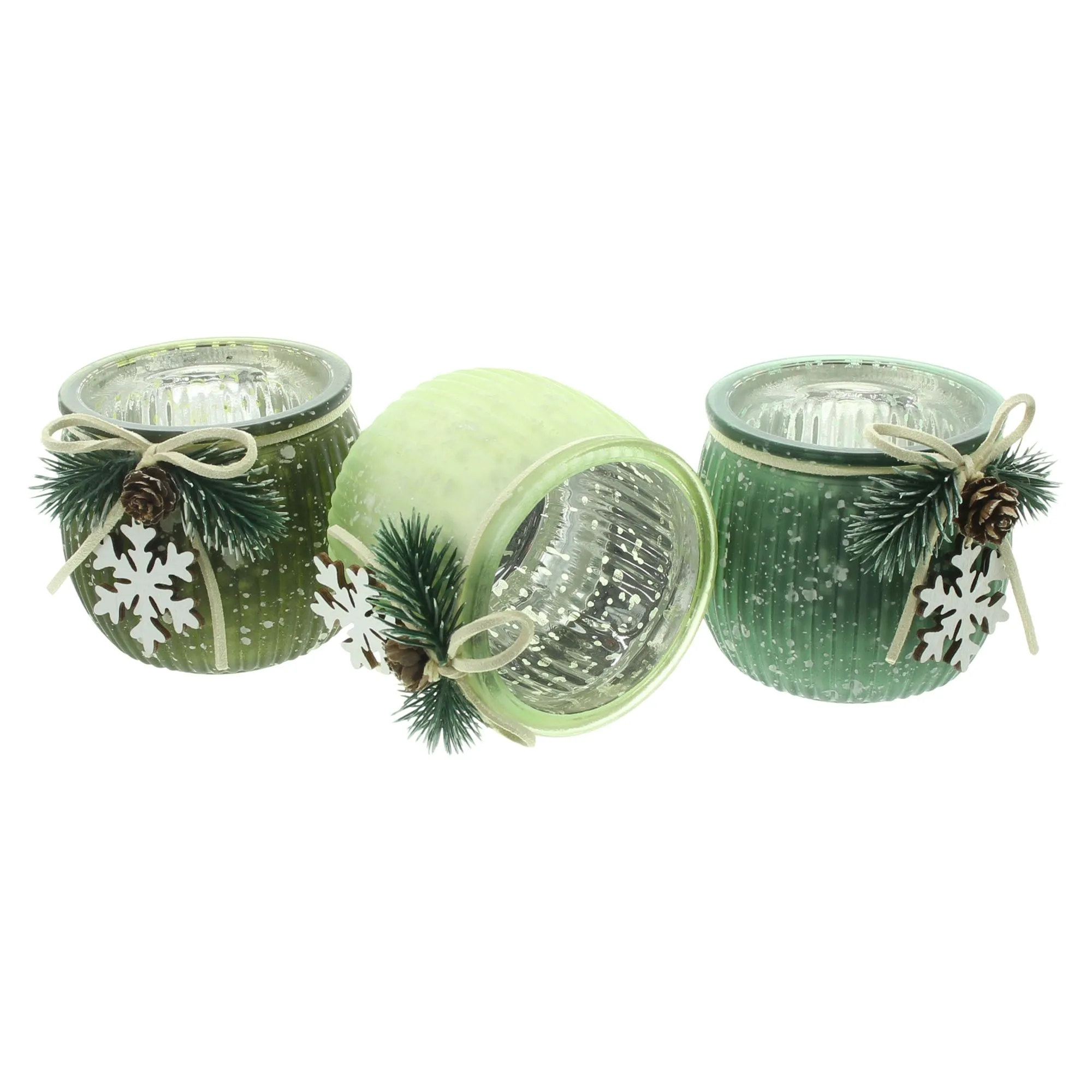 Teelichthalter "Green Shades", 3er Set  im Frank Flechtwaren Online Shop für Festlicher Look: Mint &amp; Weiß kaufen