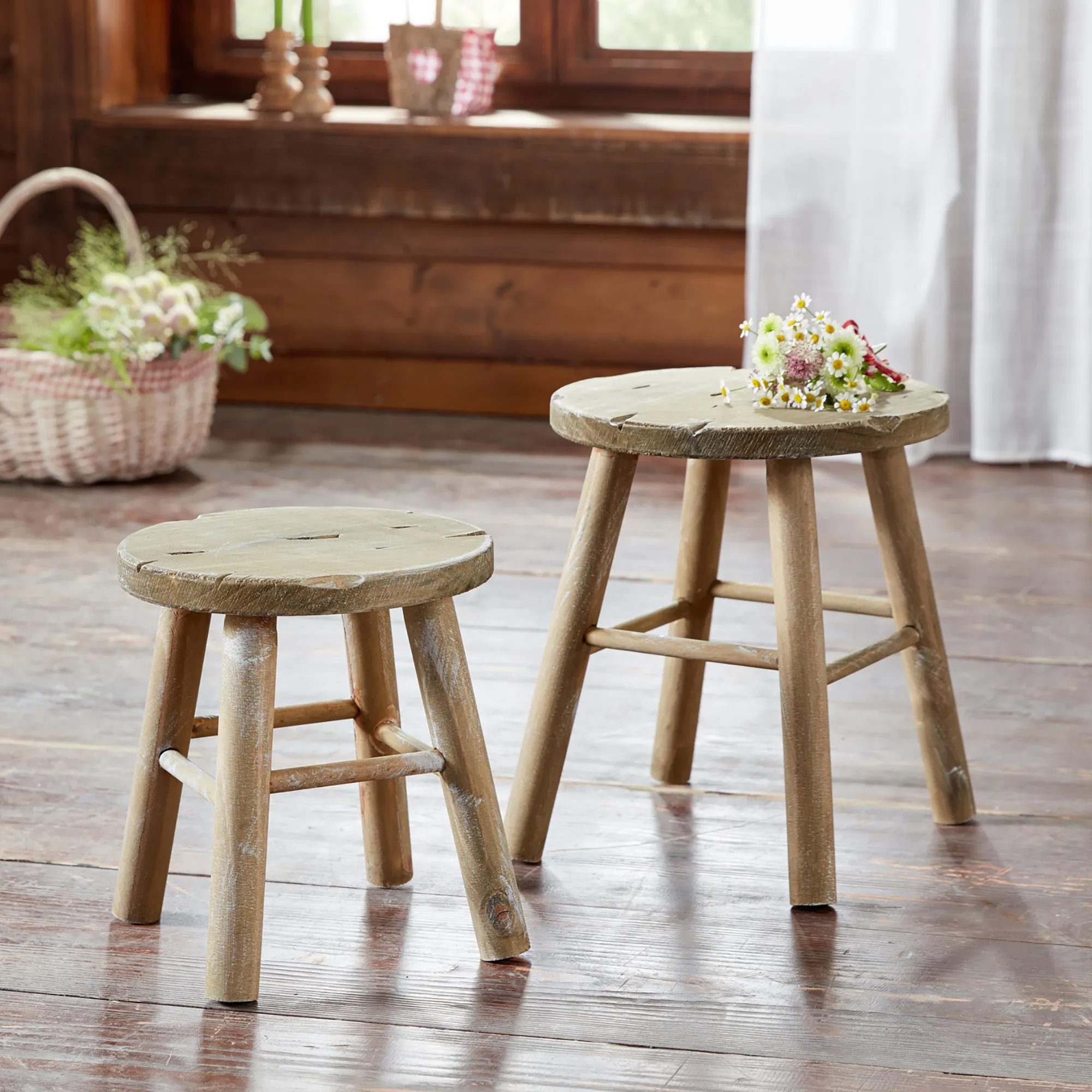 Holzhocker "Rund", 2er Set  im Frank Flechtwaren Online Shop kaufen