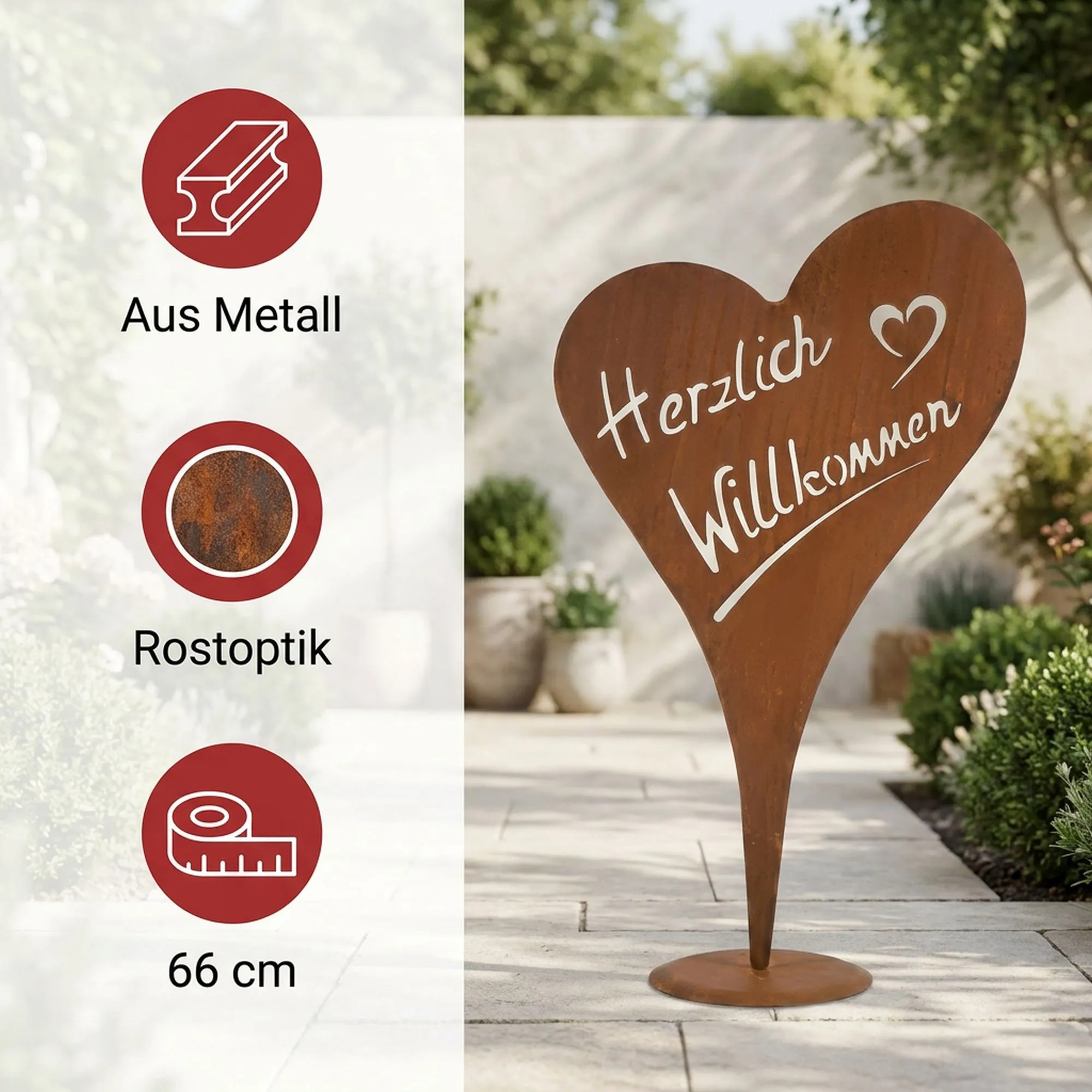Herz "Herzlich Willkommen"  im Frank Flechtwaren Online Shop für Österliche Gartendeko kaufen