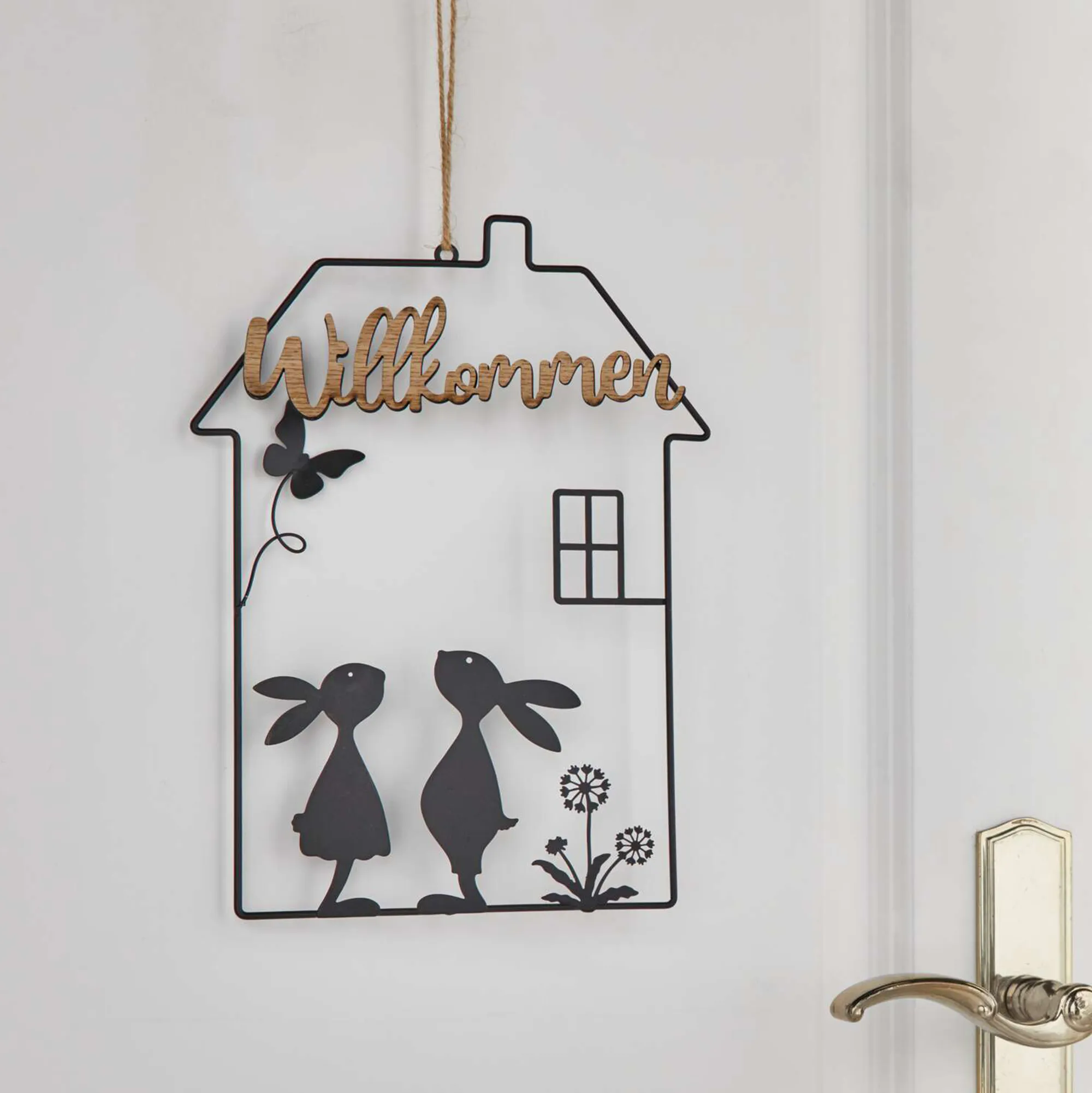 Hase im Haus "Willkommen"  im Frank Flechtwaren Online Shop kaufen