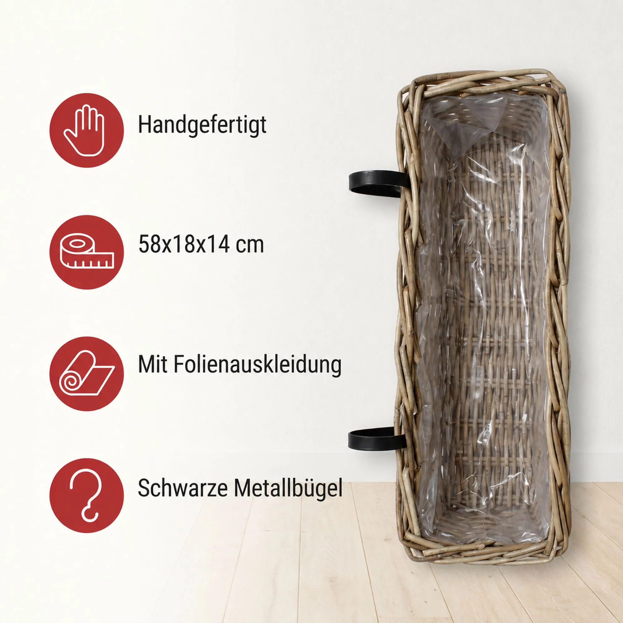 Balkonpflanzer "Rattan", groß  im Frank Flechtwaren Online Shop für Pflanztöpfe kaufen