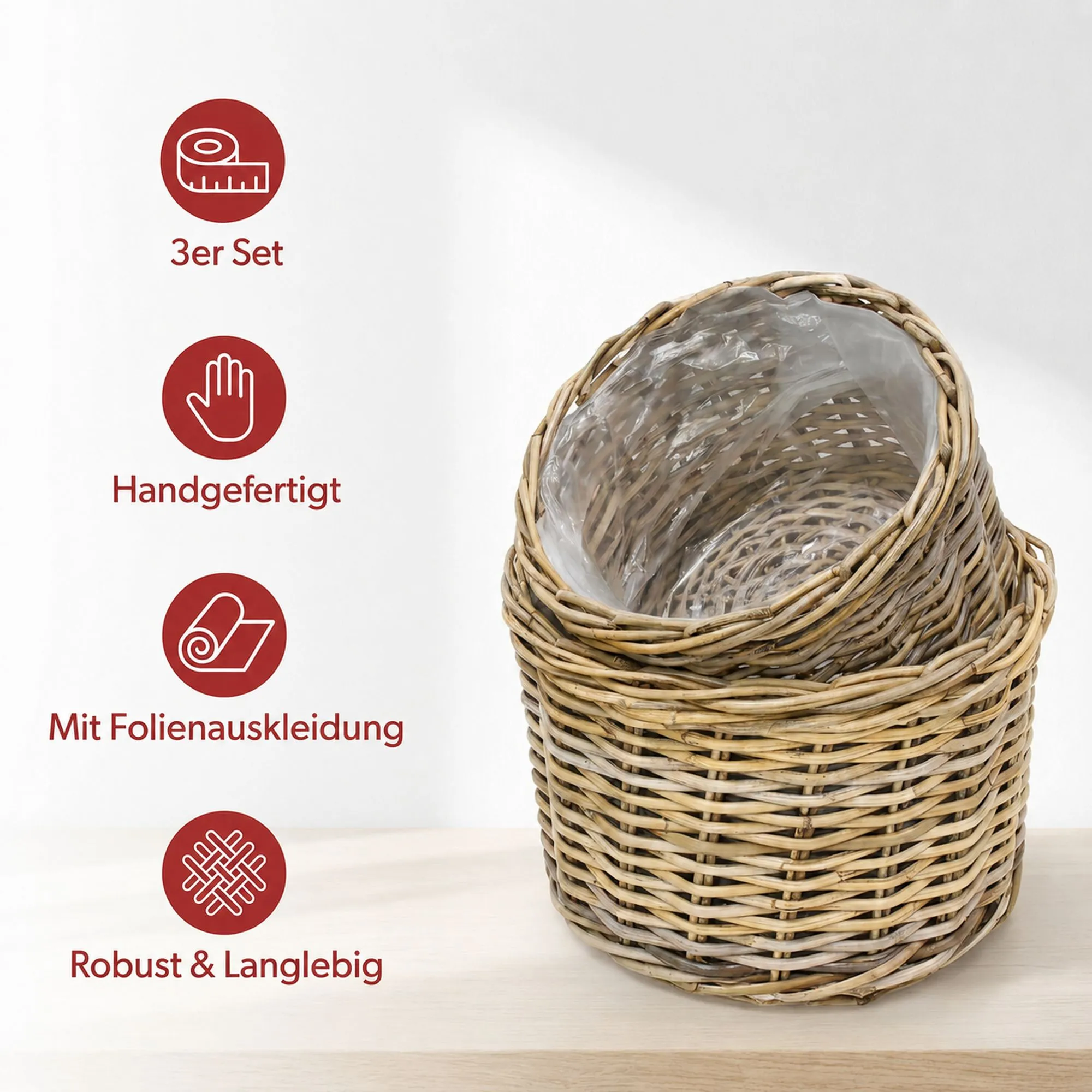 Pflanzkorb "Rattan", 3er Set  im Frank Flechtwaren Online Shop für Magie des Sommers kaufen