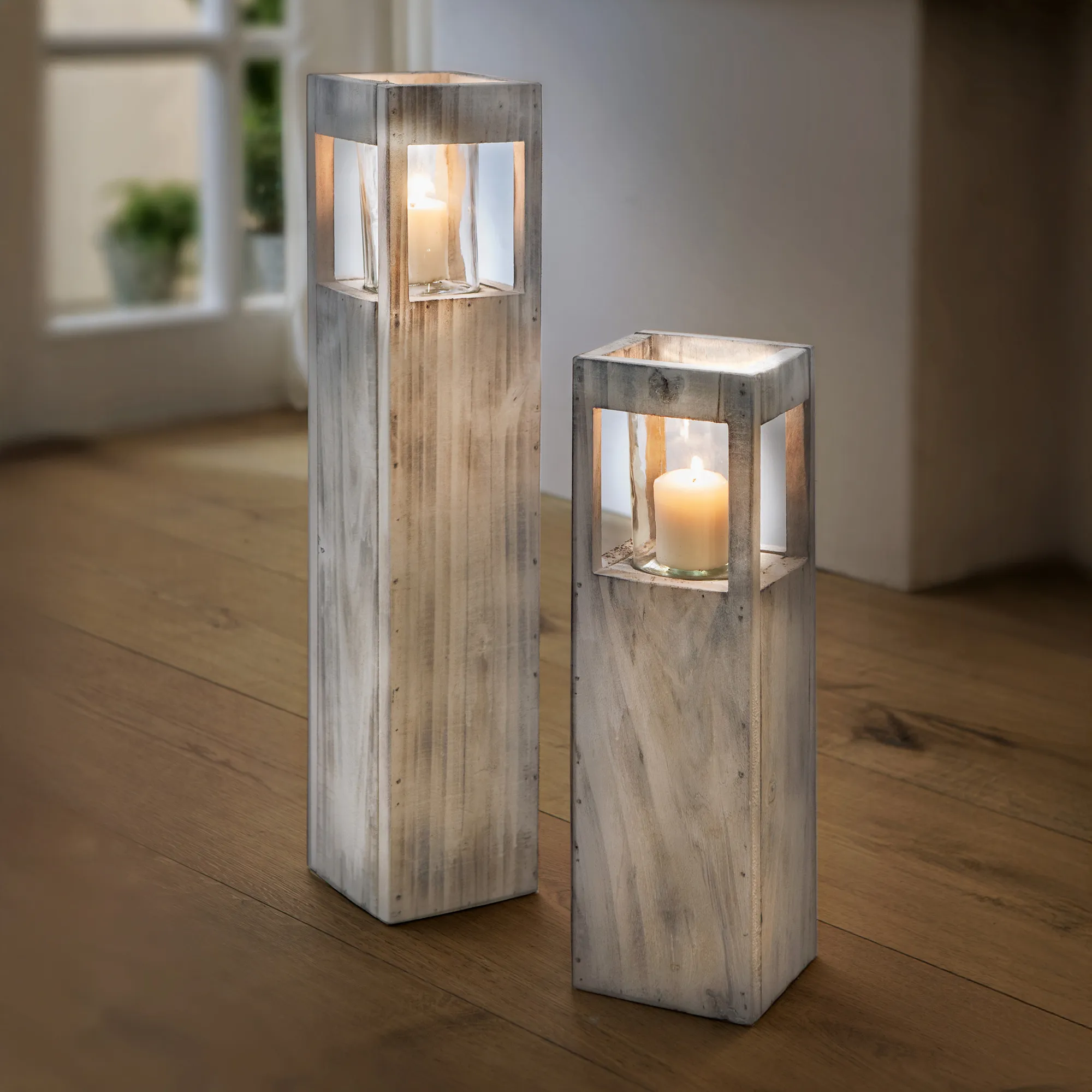 Windlichtsäule "Shabby-Charme", groß  im Frank Flechtwaren Online Shop kaufen
