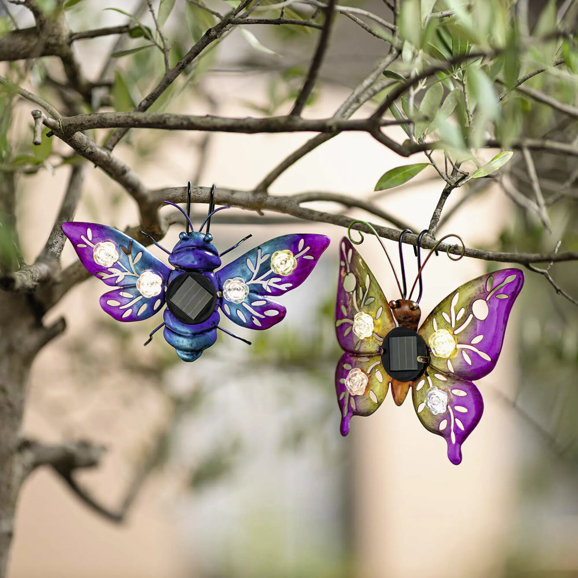 Solar-Deko "Butterfly &amp; Beetle", 2er Set  im Frank Flechtwaren Online Shop kaufen