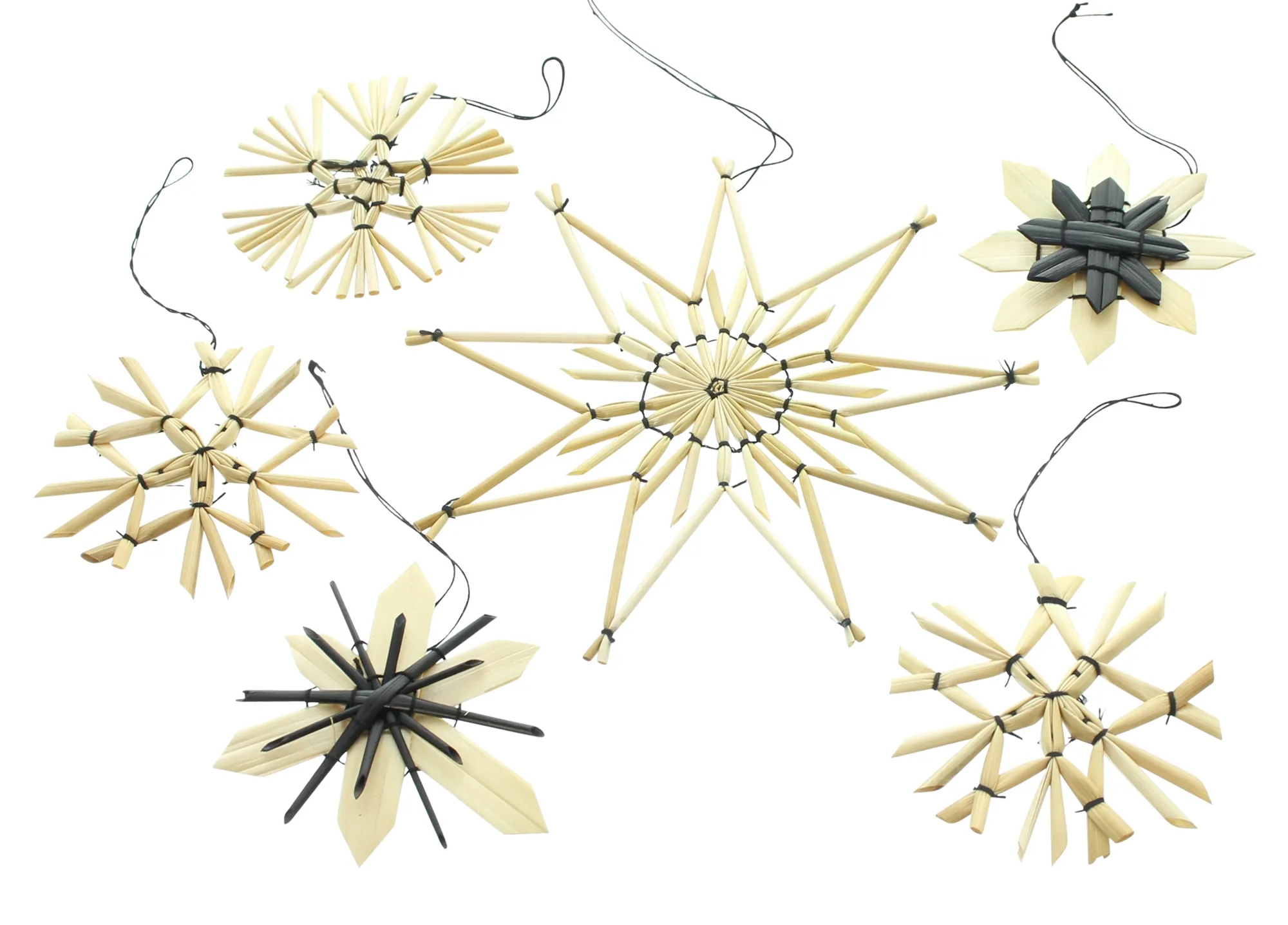 Strohsterne "Nature &amp; Black", 18er Set  im Frank Flechtwaren Online Shop für Dekohänger  kaufen