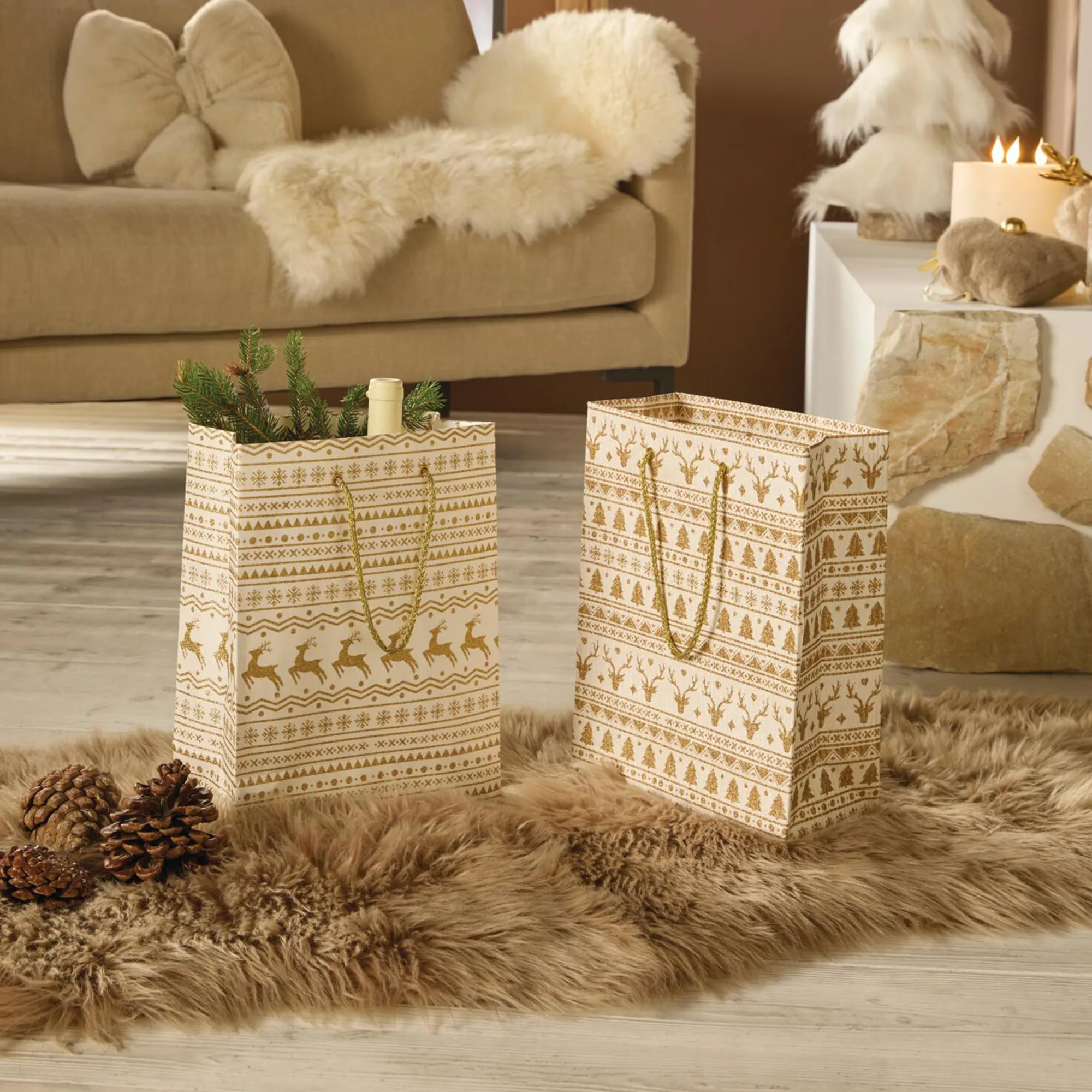 Geschenktasche "Gold &amp; White", 2er Set  im Frank Flechtwaren Online Shop kaufen