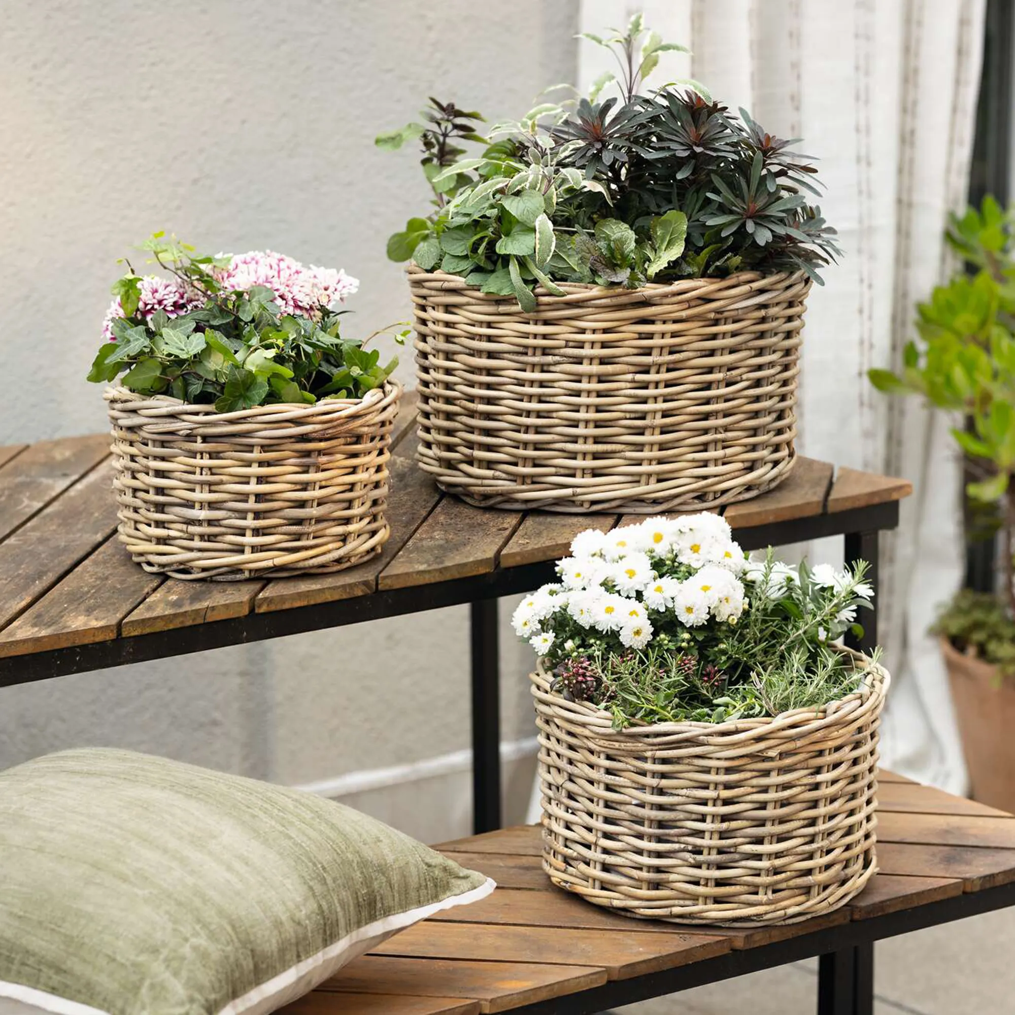 Pflanzkorb "Rattan", 3er Set  im Frank Flechtwaren Online Shop für Magie des Sommers kaufen