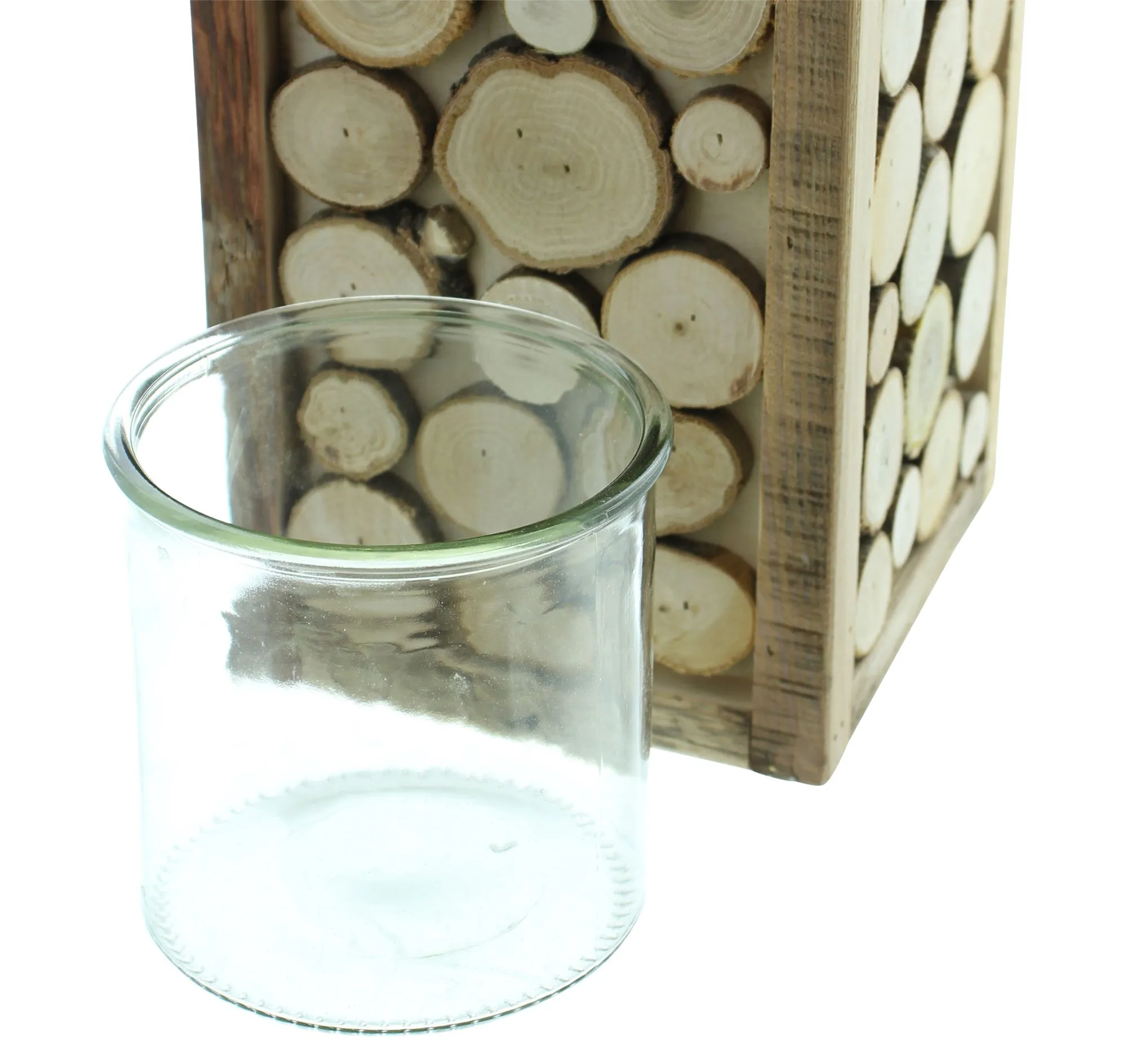 Windlichtsäule "Holzscheibchen"  im Frank Flechtwaren Online Shop für Windlichter kaufen