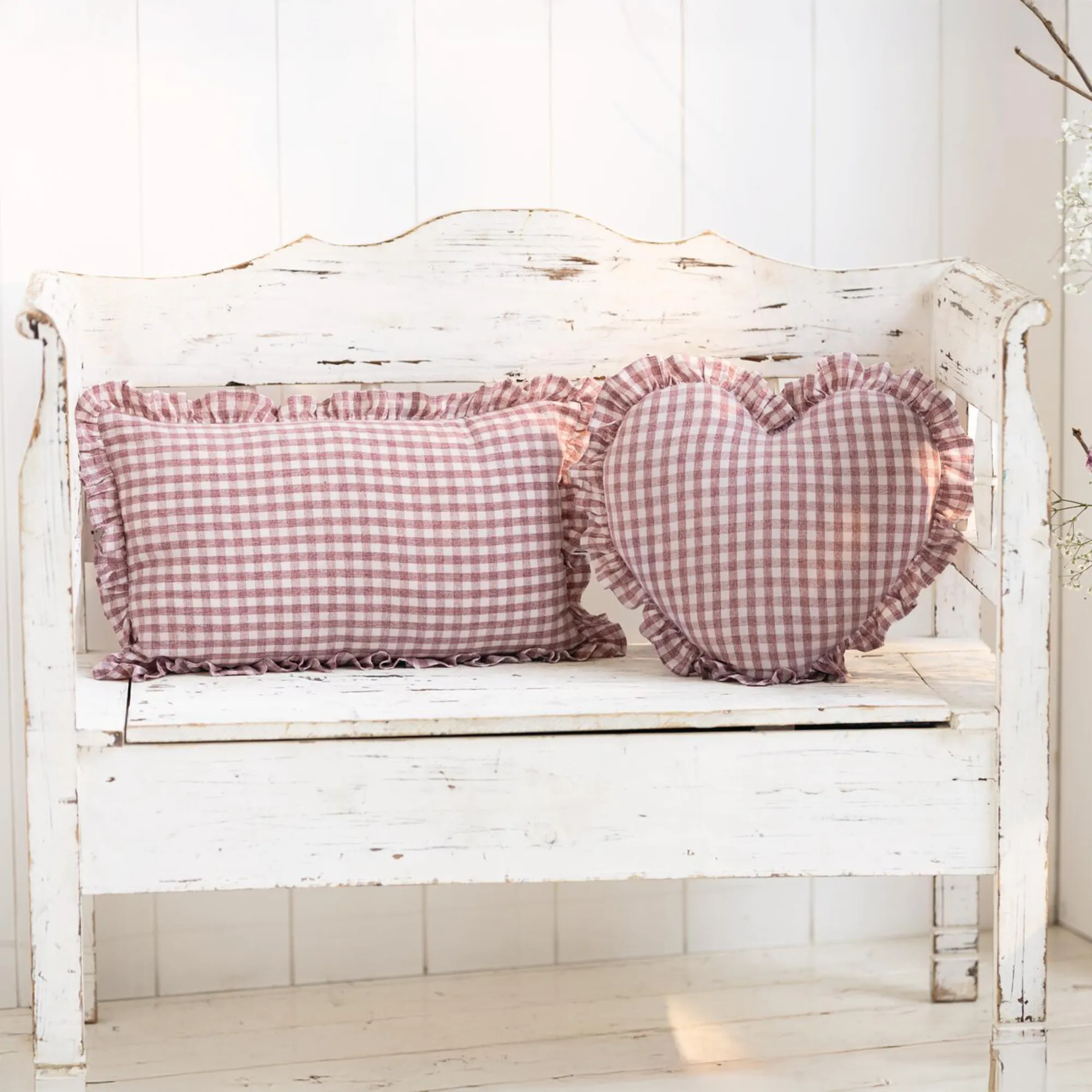 Herzkissen "Vintage Karo"  im Frank Flechtwaren Online Shop für Landhaus-Flair kaufen
