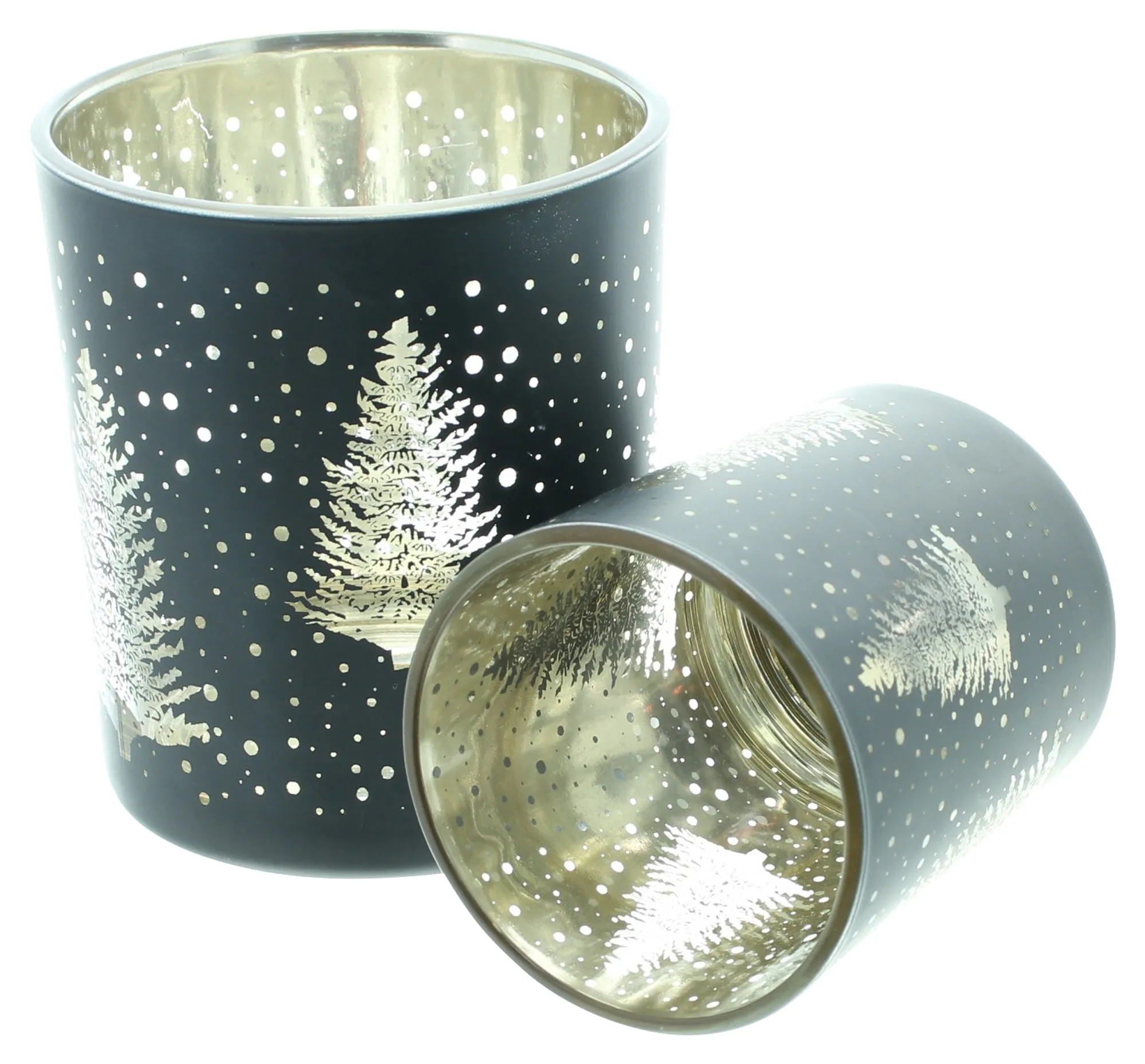 Windlicht "Tannenwald", 2er Set  im Frank Flechtwaren Online Shop für Gold &amp; Schwarz kaufen