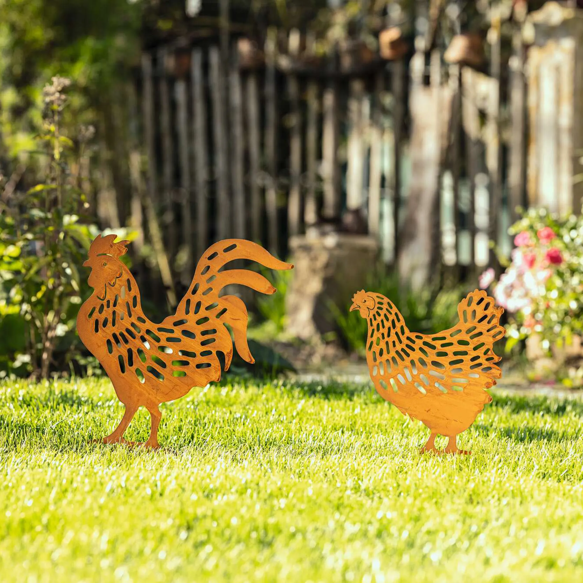 Gartenstecker "Hahn &amp; Huhn", 2er Set  im Frank Flechtwaren Online Shop kaufen