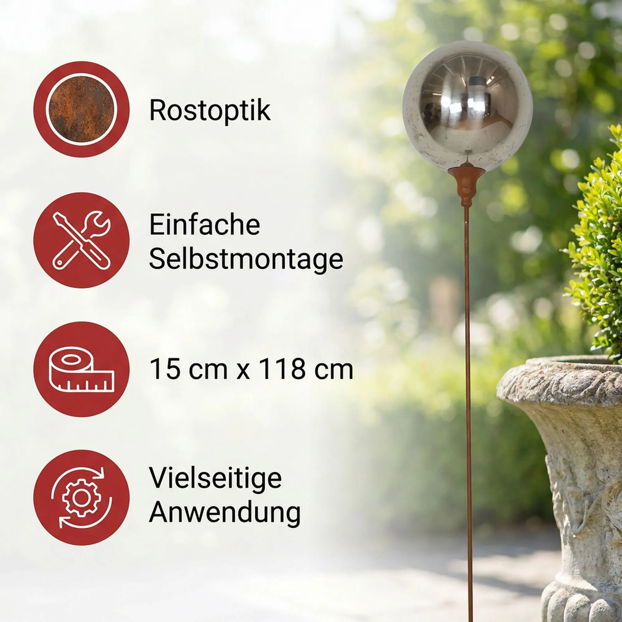 Metallstecker "Kugel"  im Frank Flechtwaren Online Shop für Weihnachtliche Gartenstecker kaufen