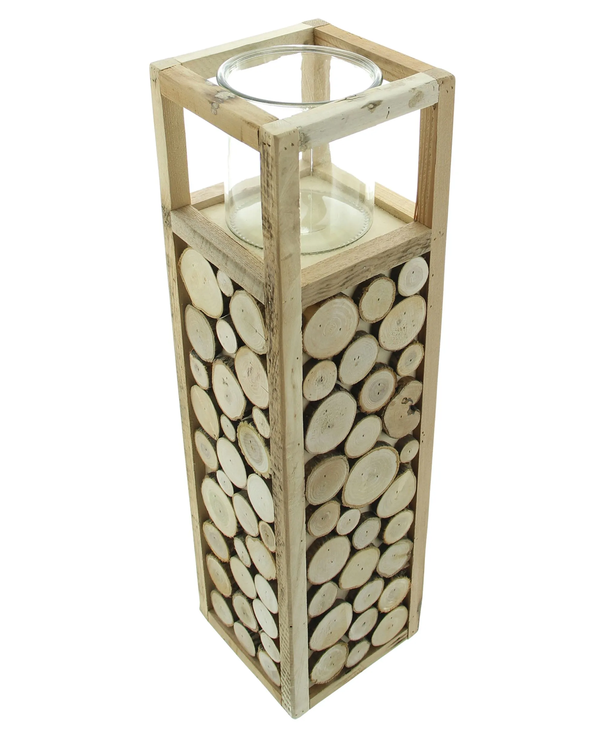 Windlichtsäule "Holzscheibchen"  im Frank Flechtwaren Online Shop für Windlichter kaufen