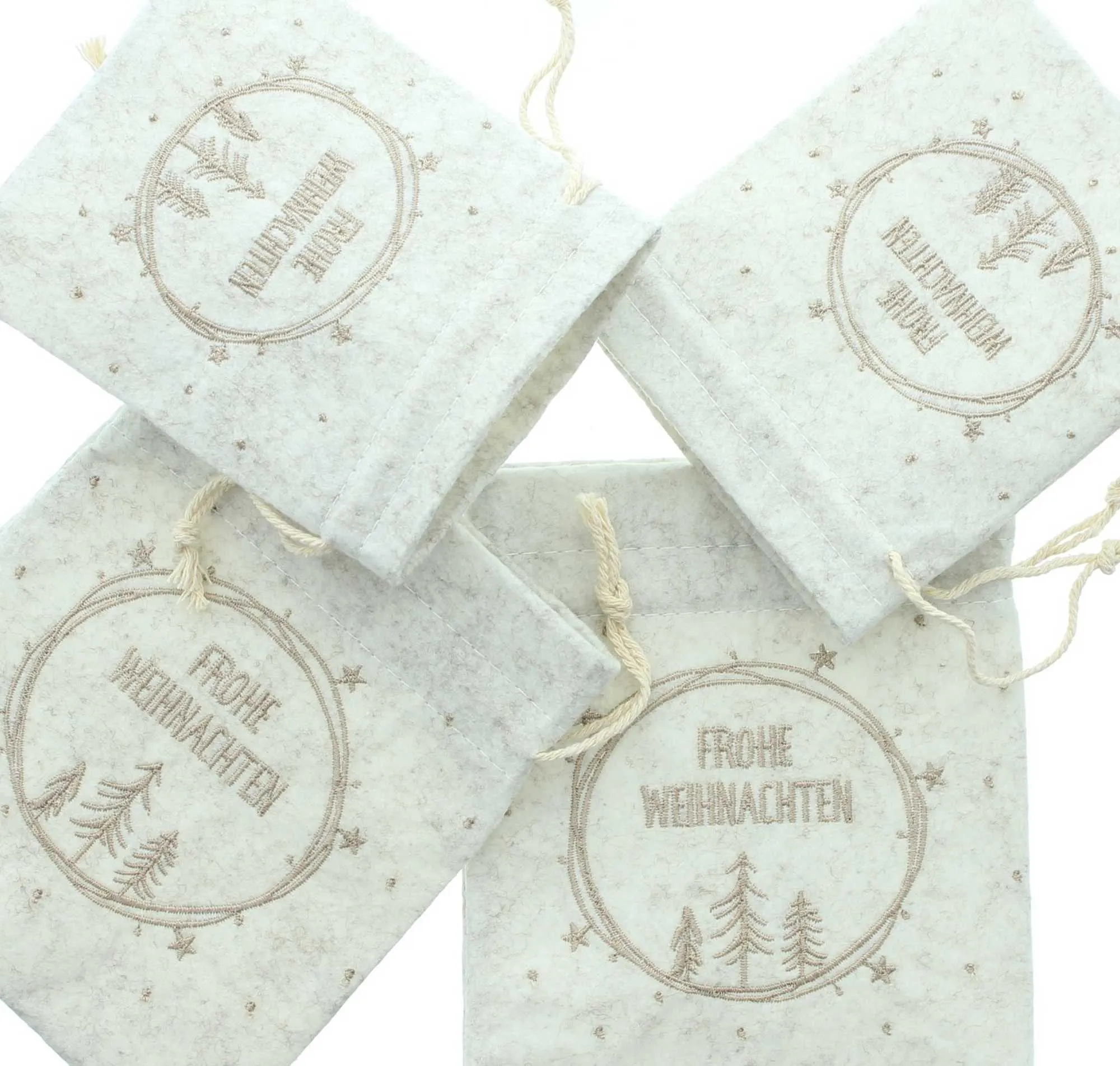 Geschenkbeutel "Frohe Weihnachten", 4er Set  im Frank Flechtwaren Online Shop für Geschenktaschen &amp; -säckchen kaufen