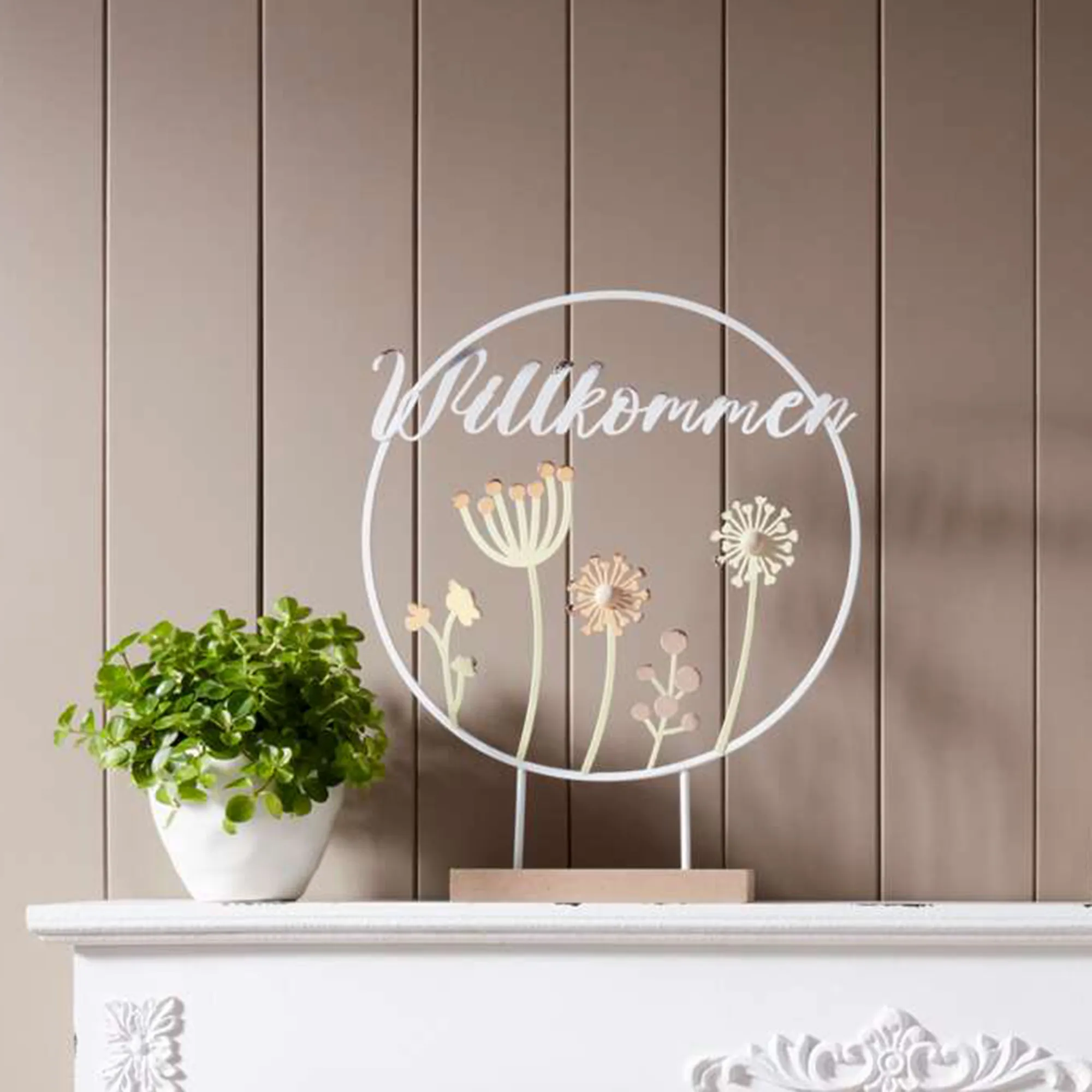 Dekoring "Willkommen"  im Frank Flechtwaren Online Shop kaufen
