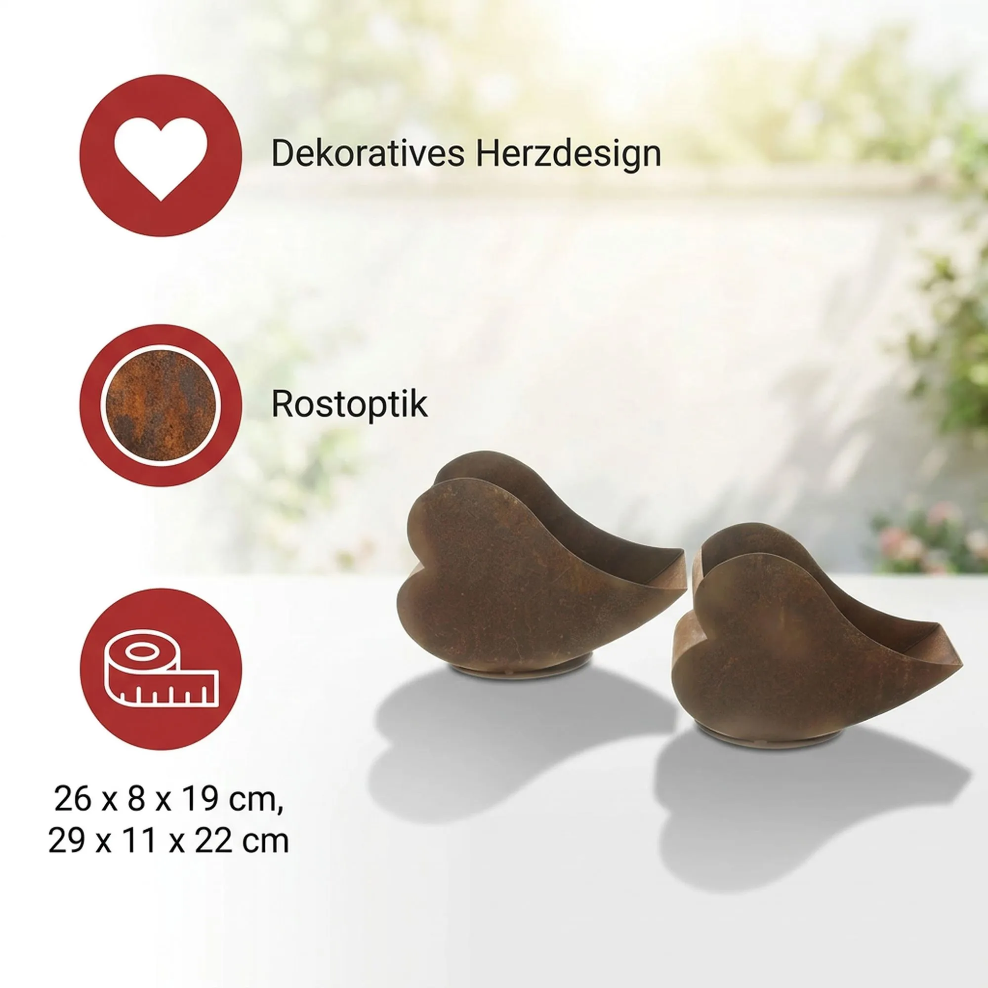 Pflanzer "Herzen", 2er Set  im Frank Flechtwaren Online Shop für Rostdeko für Ihren Garten kaufen