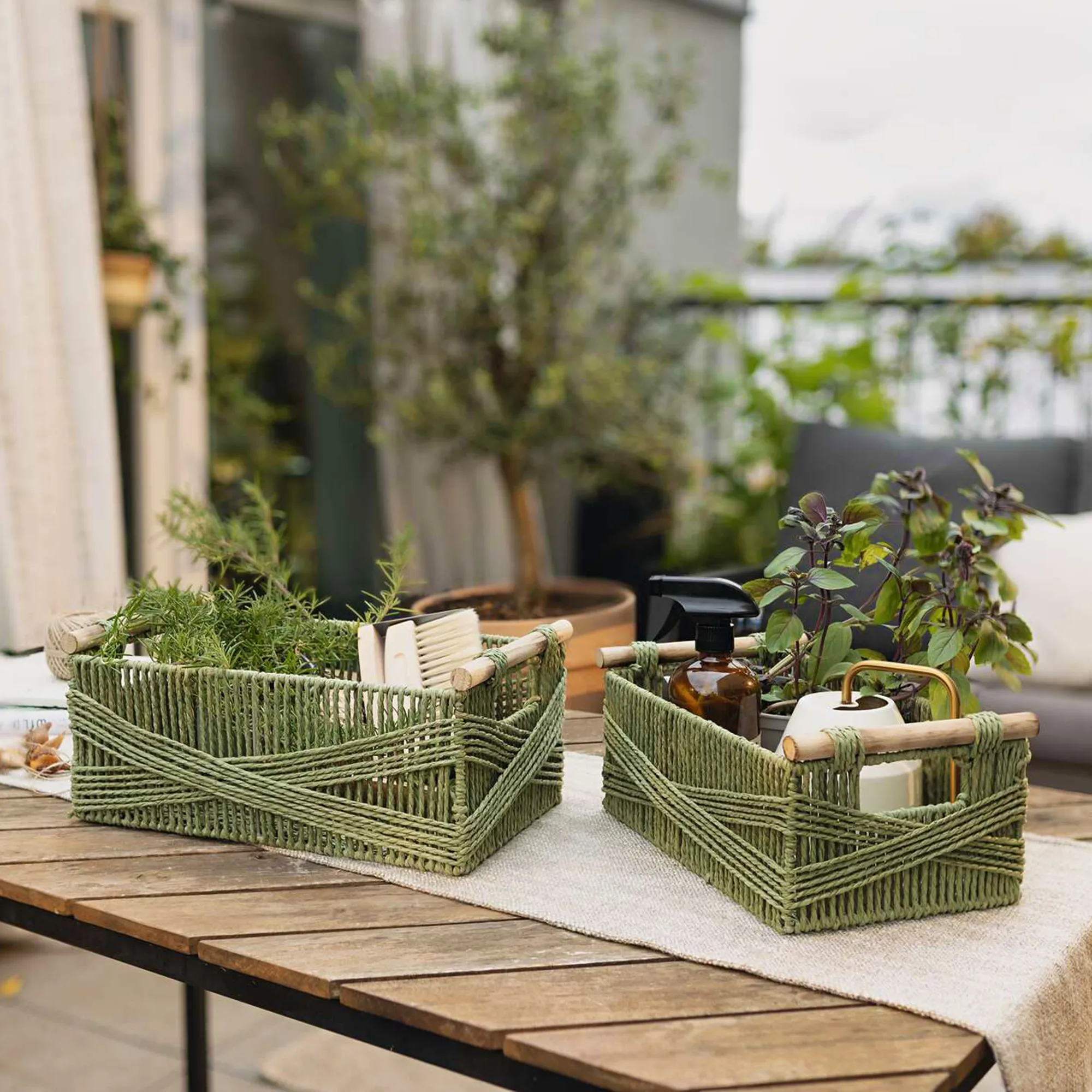 Füllkorb "Holzgriff", 2er Set  im Frank Flechtwaren Online Shop kaufen