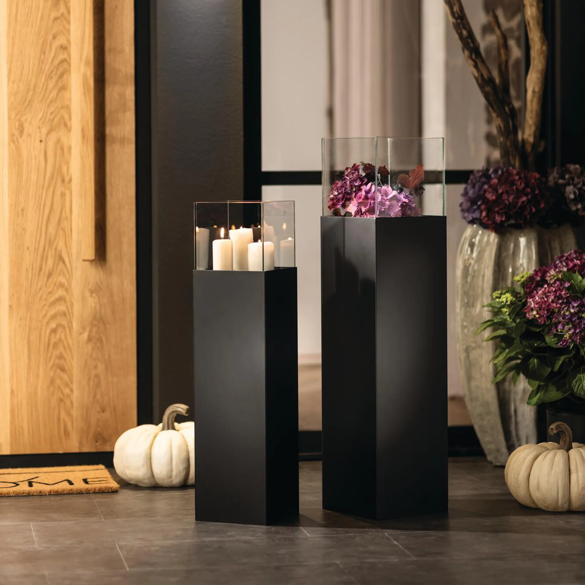 Windlicht-Säule "Modern Black", 2er Set  im Frank Flechtwaren Online Shop für Windlichter kaufen