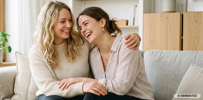 Zwei Frauen die sich über die freundschaftwerbung freuen
