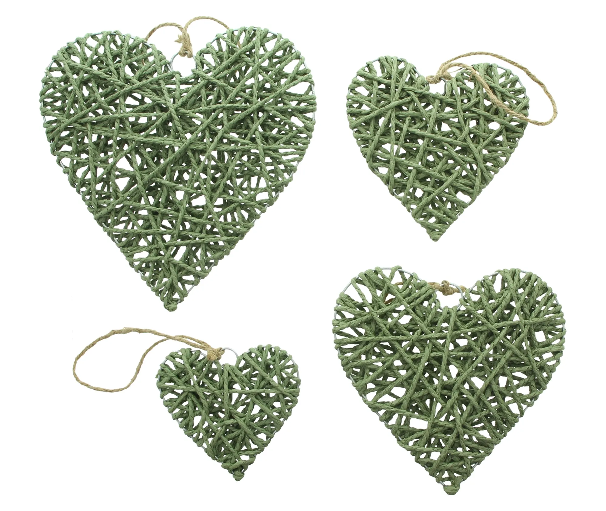 Herzhänger "Olivgrün", 4er Set  im Frank Flechtwaren Online Shop für Dekohänger kaufen