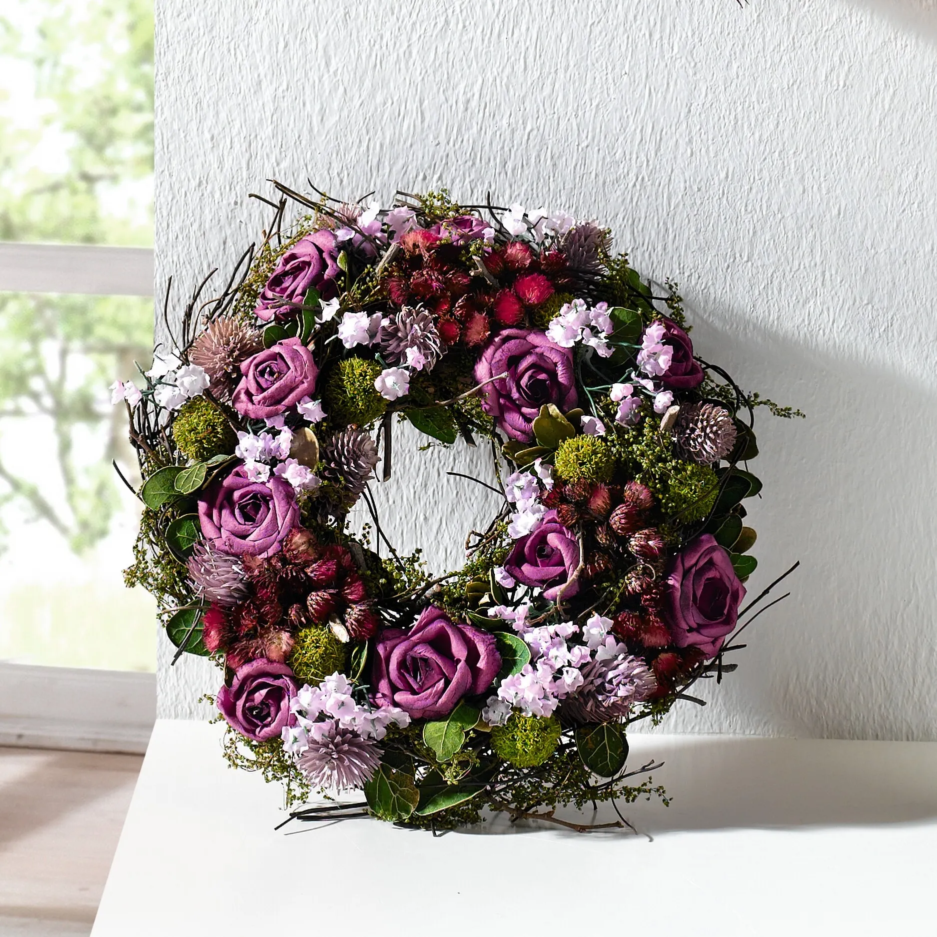 Kranz "Lila Rose"  im Frank Flechtwaren Online Shop für Nostalgischer Herbstgarten kaufen