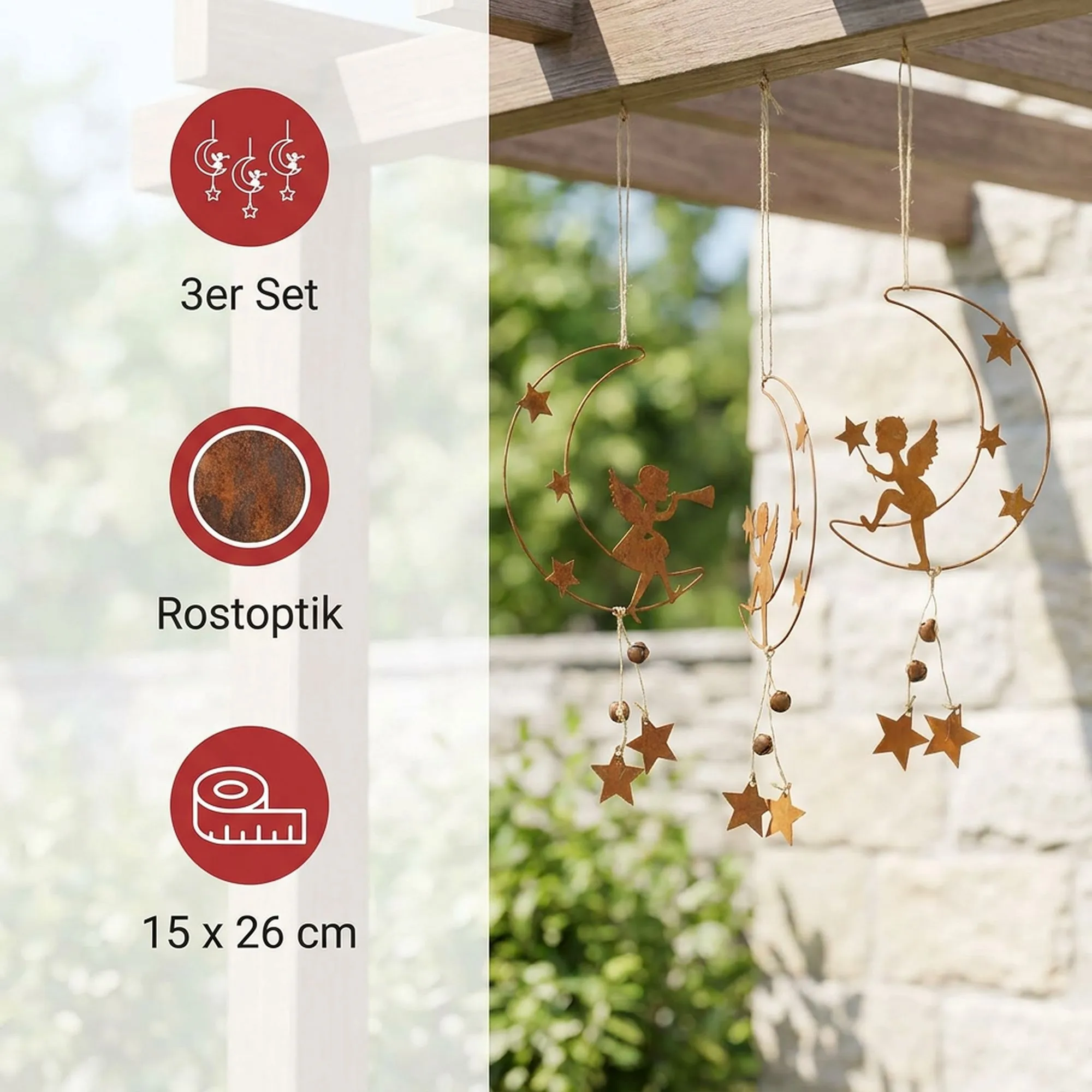 Hänger "Engel auf Mond", 3er Set  im Frank Flechtwaren Online Shop für Nordischer Winter kaufen