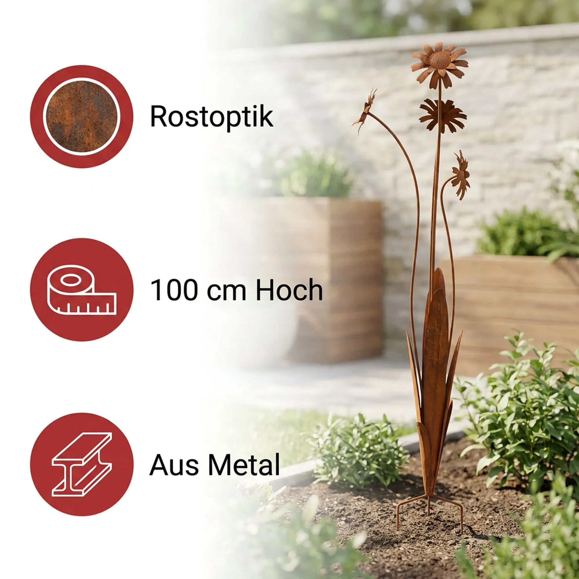 Gartenstecker "Rostblumen"  im Frank Flechtwaren Online Shop für Rostdeko für Ihren Garten kaufen