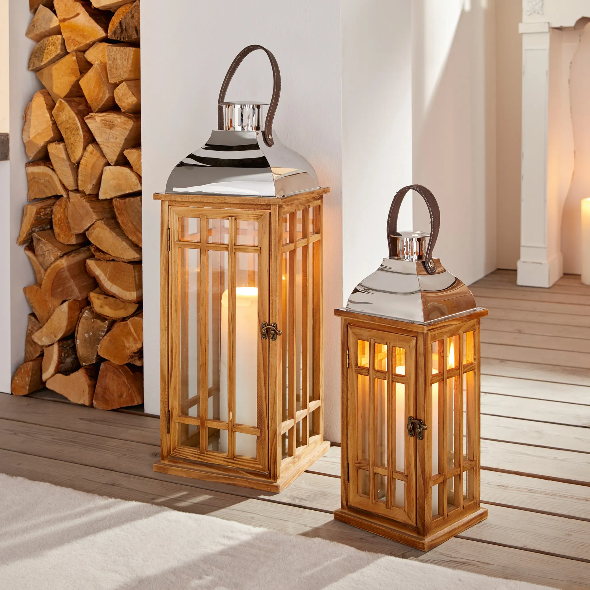 Laterne "Wood"  im Frank Flechtwaren Online Shop kaufen