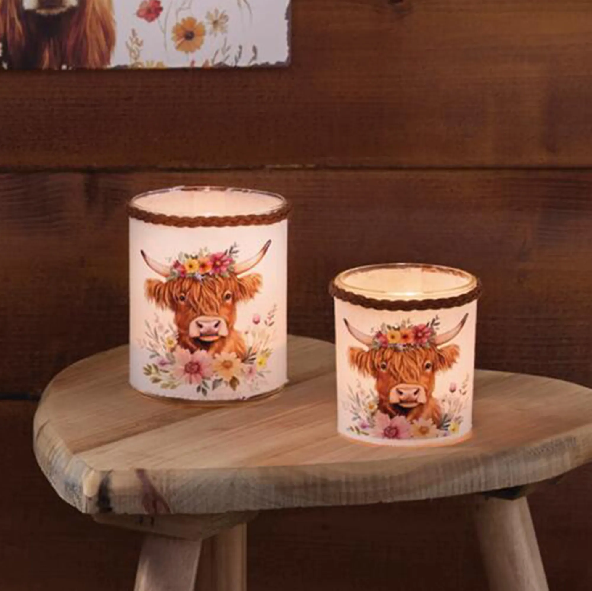 Windlicht "Stier mit Blumenkranz", 2er Set  im Frank Flechtwaren Online Shop kaufen