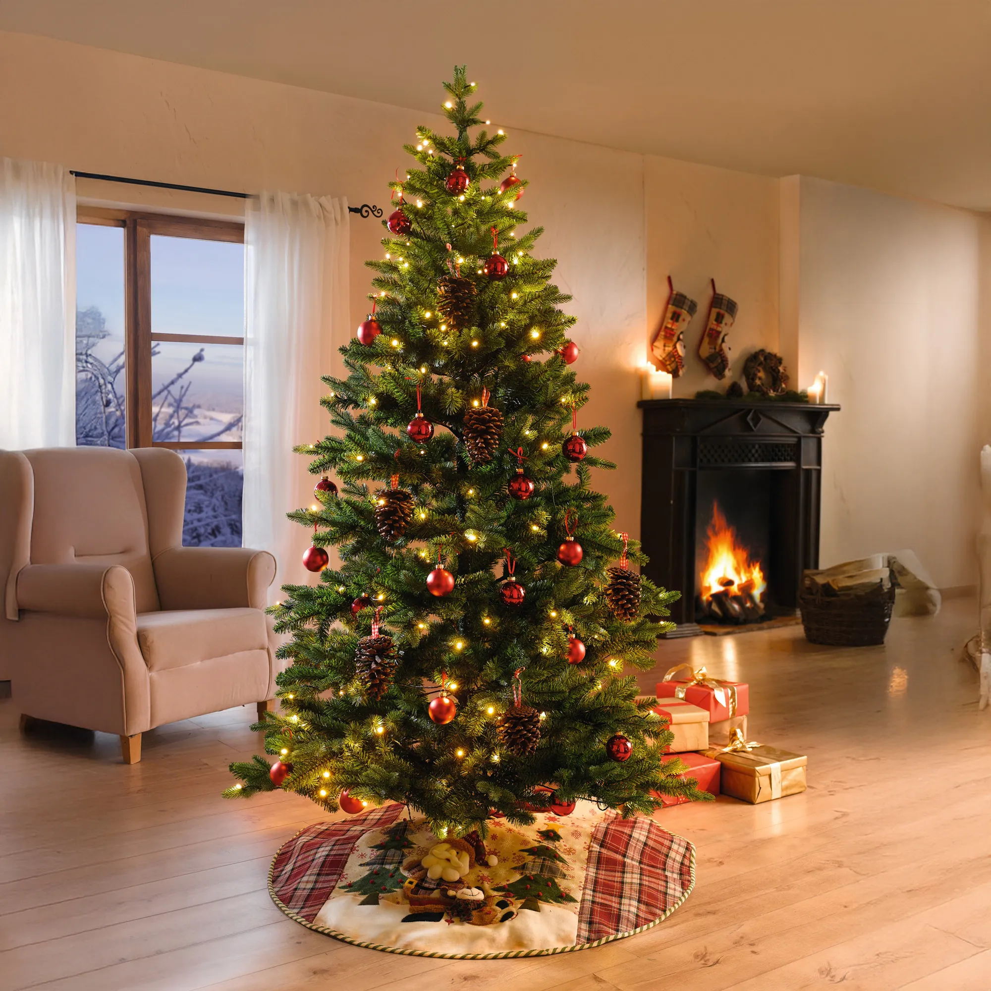 Tannenbaum mit Lichterkette  im Frank Flechtwaren Online Shop für Weihnachtliches Chalet kaufen