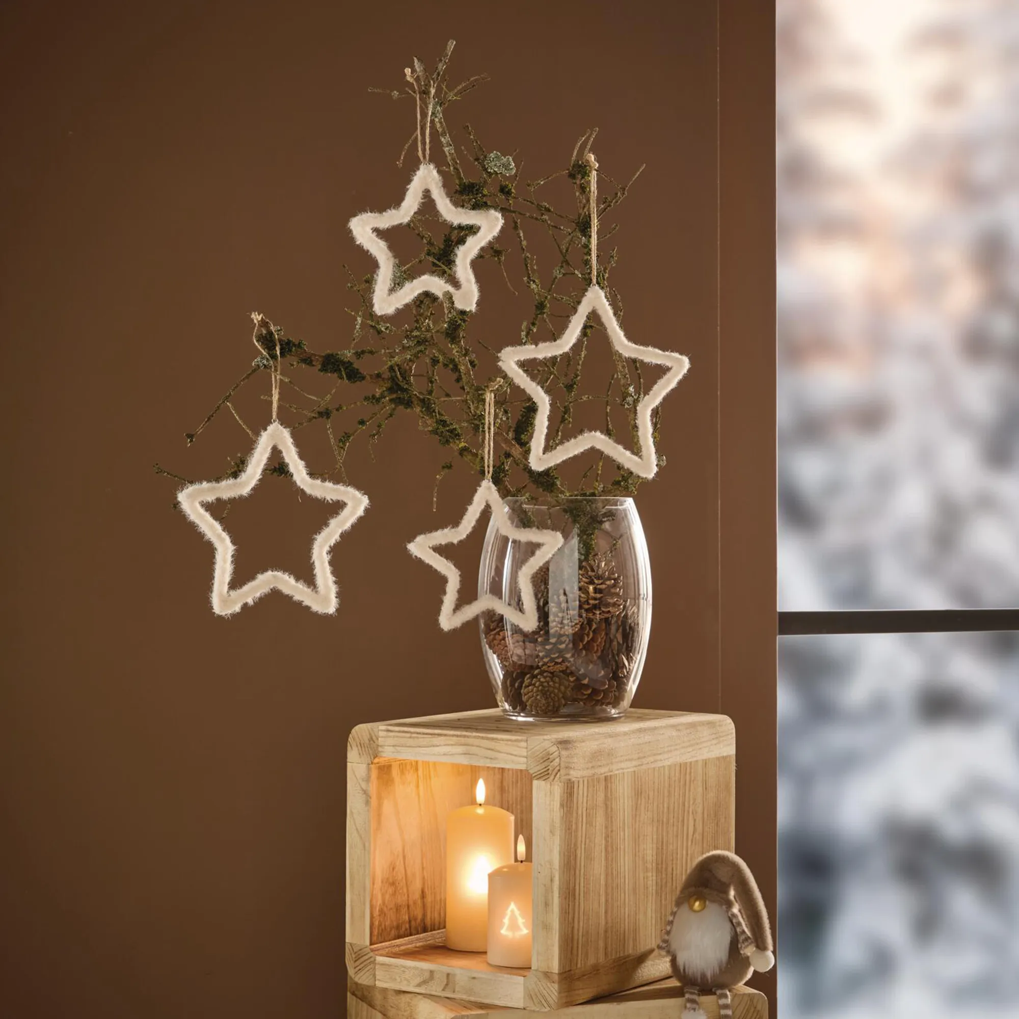 Stern-Hänger "Cozy White", 4er Set  im Frank Flechtwaren Online Shop kaufen