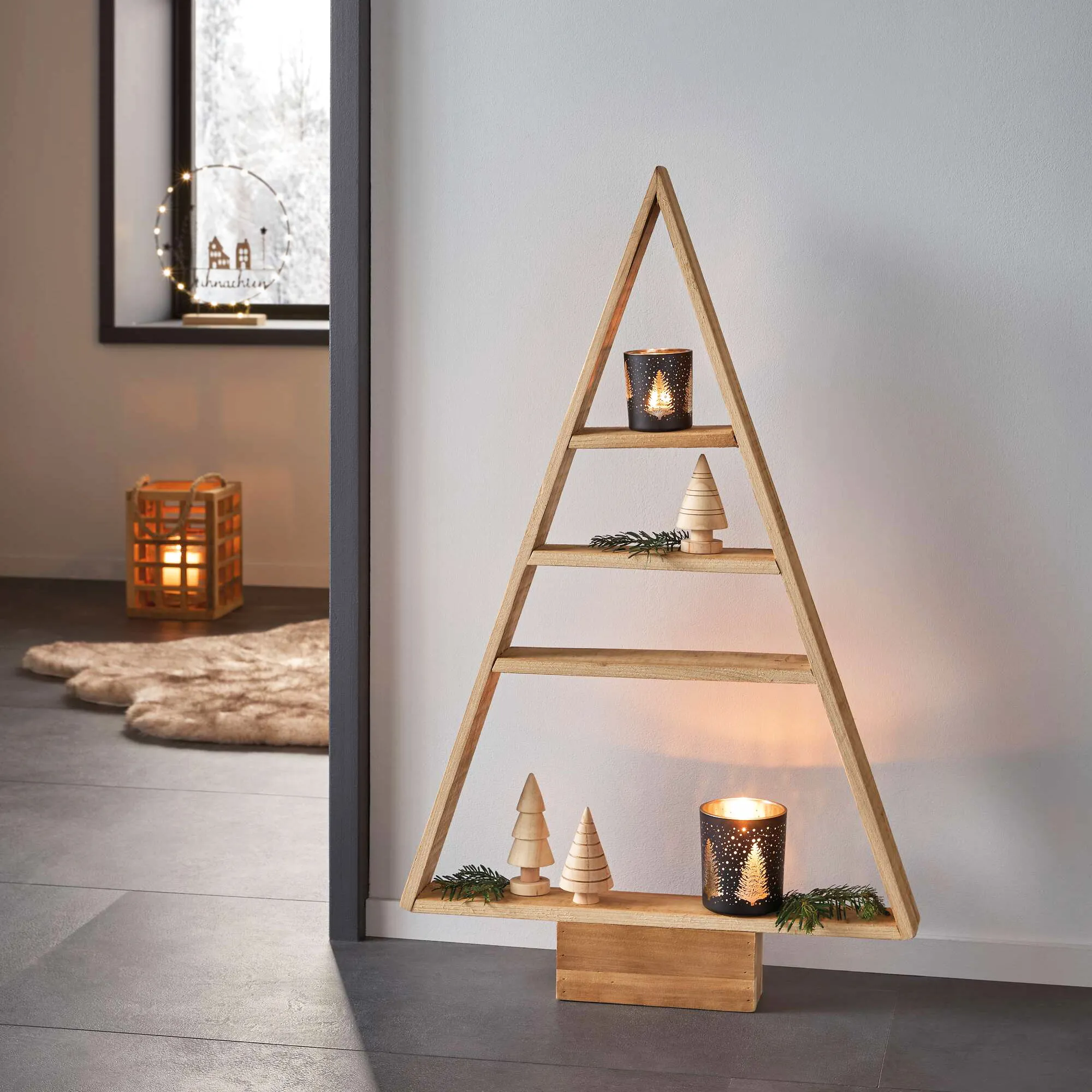 Windlicht "Tannenwald", 2er Set  im Frank Flechtwaren Online Shop für Gold &amp; Schwarz kaufen