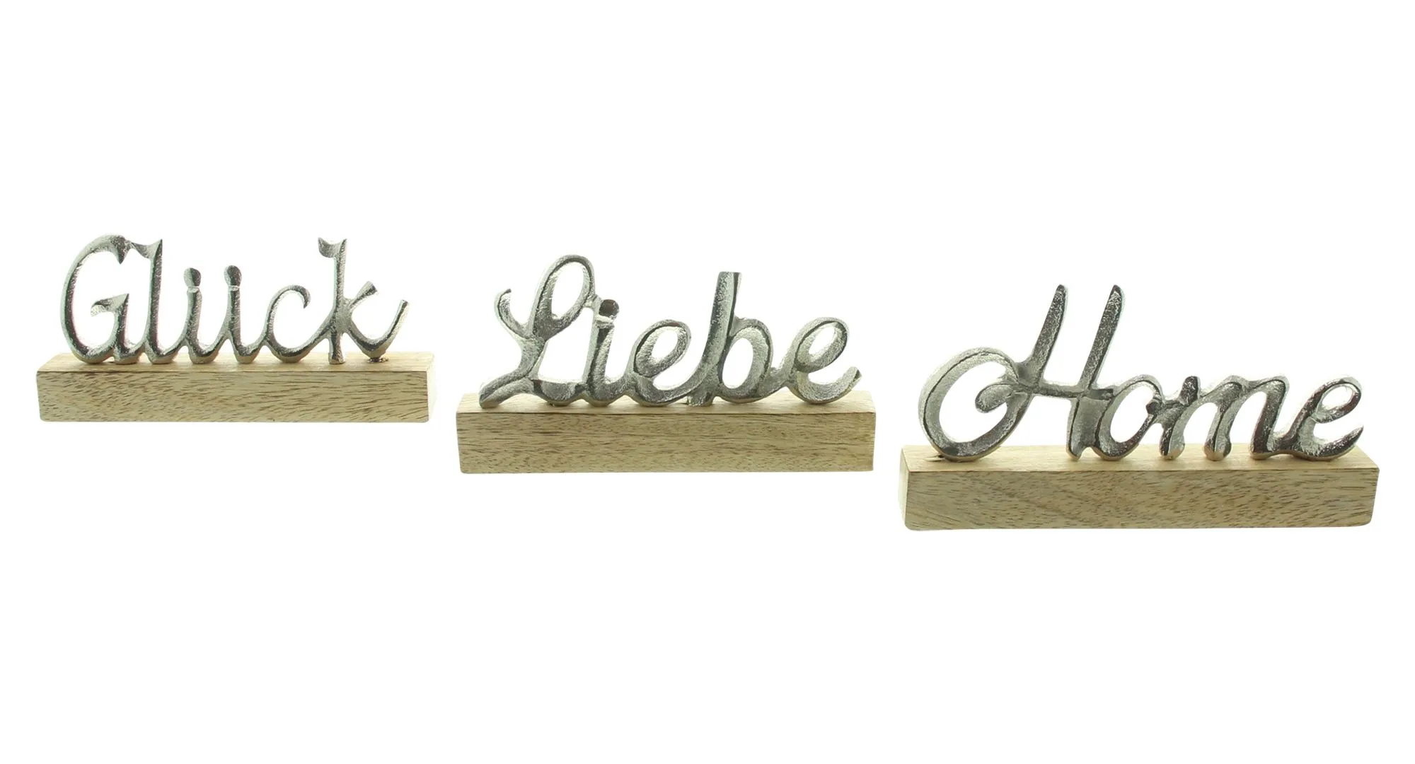 Schriftzug "Liebe, Home &amp; Glück", 3er Set  im Frank Flechtwaren Online Shop für Geschenke-Tipps kaufen