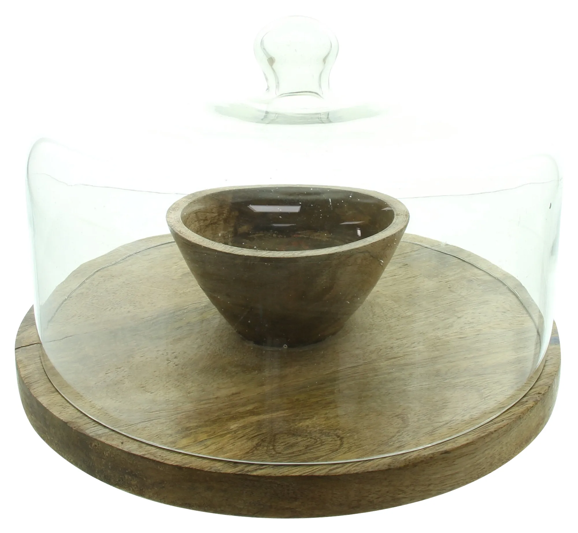 Servierplatte "Mangoholz" mit Glasglocke  im Frank Flechtwaren Online Shop für Festlich eingedeckt kaufen