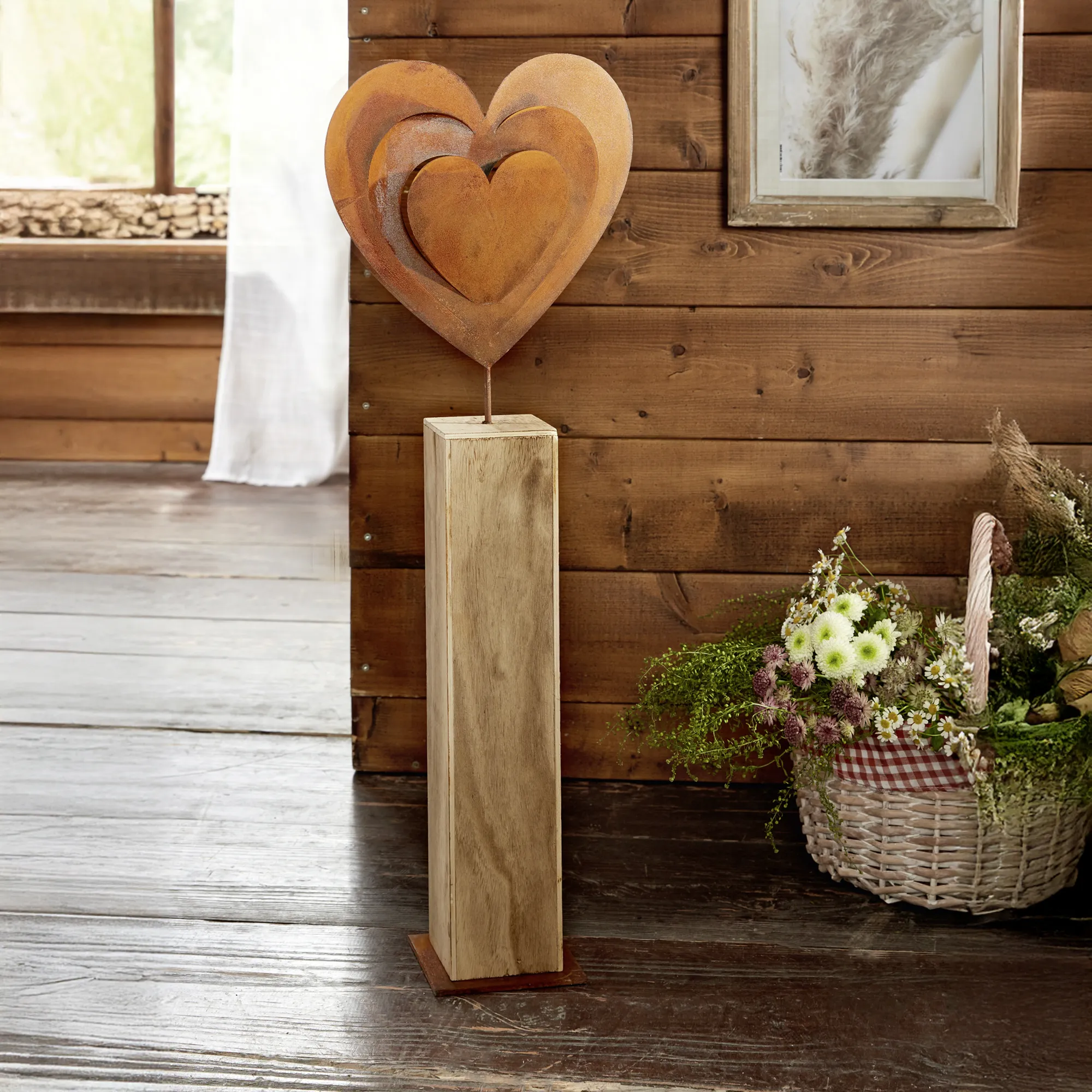 Holzsäule "Rostherz"  im Frank Flechtwaren Online Shop kaufen