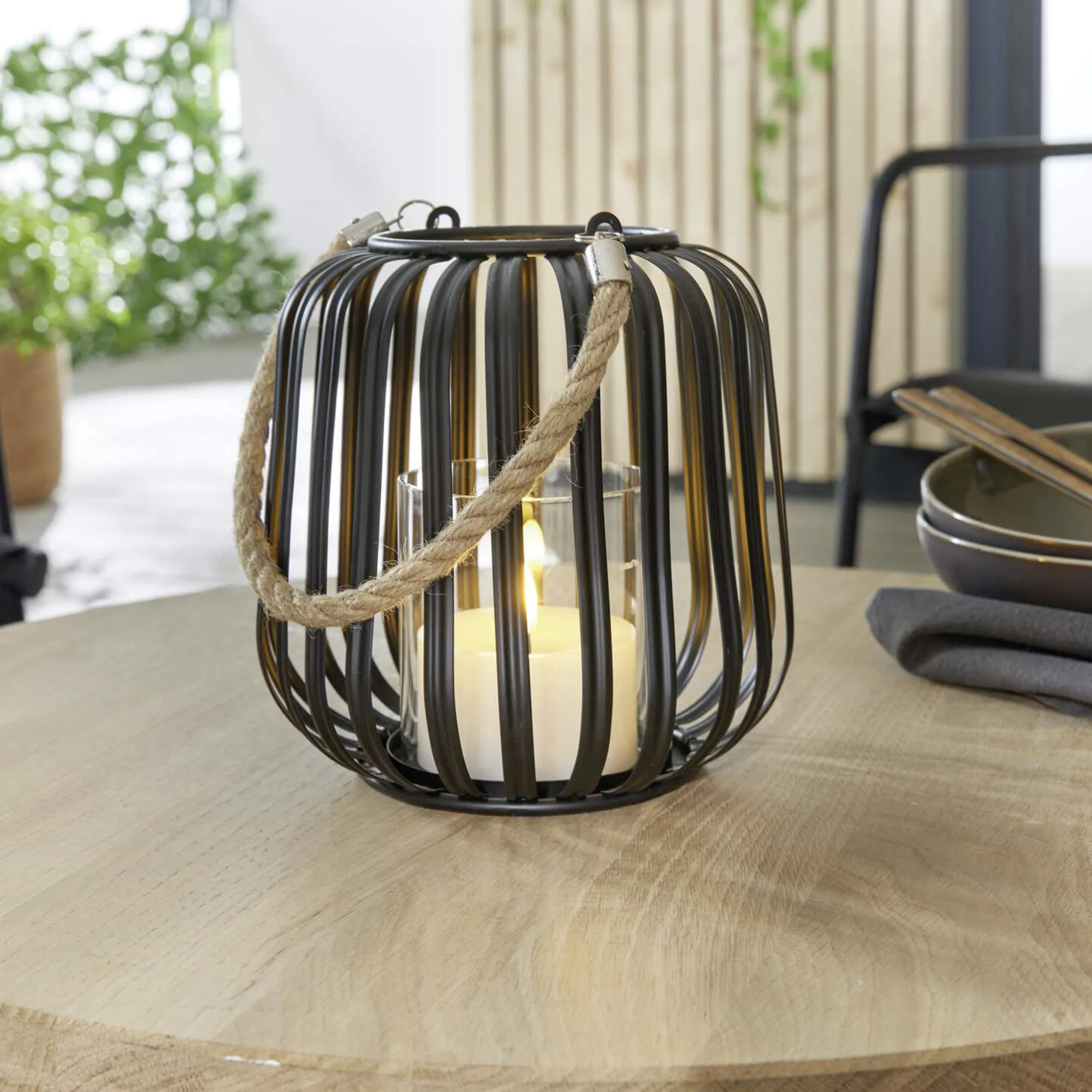 Windlicht "Black"  im Frank Flechtwaren Online Shop für Gartenbeleuchtung kaufen