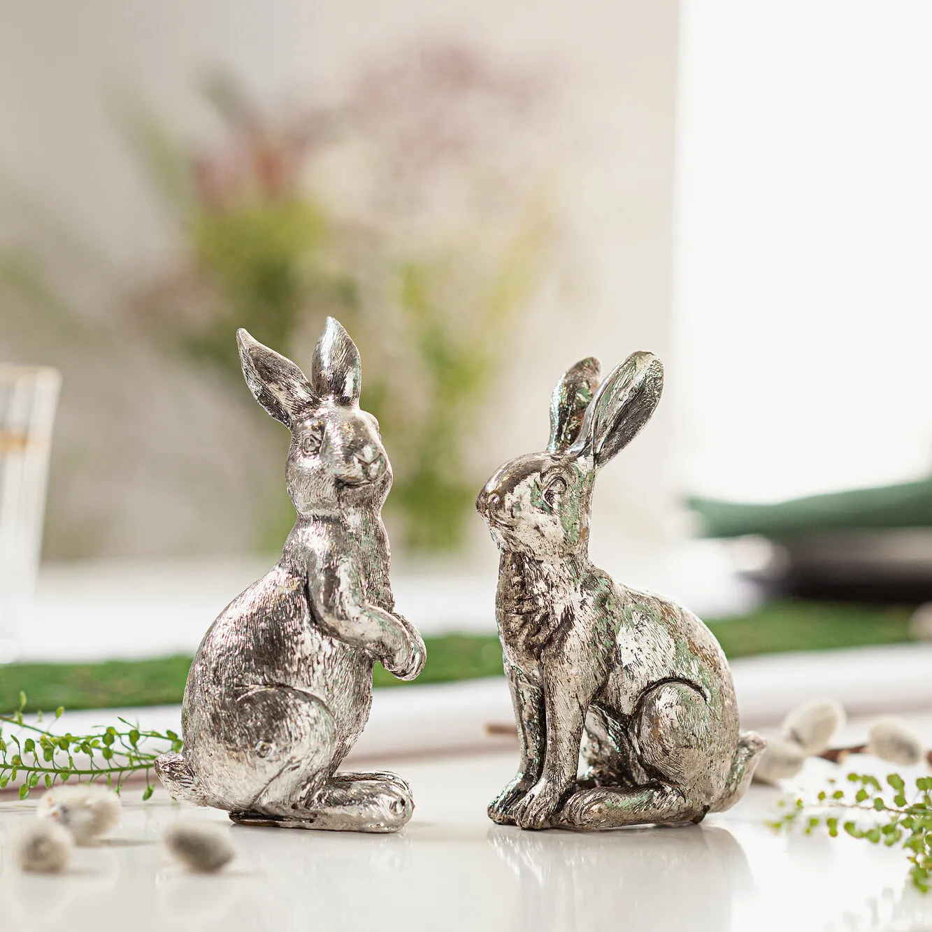 Osterhase "Silberglanz", 2er Set  im Frank Flechtwaren Online Shop kaufen