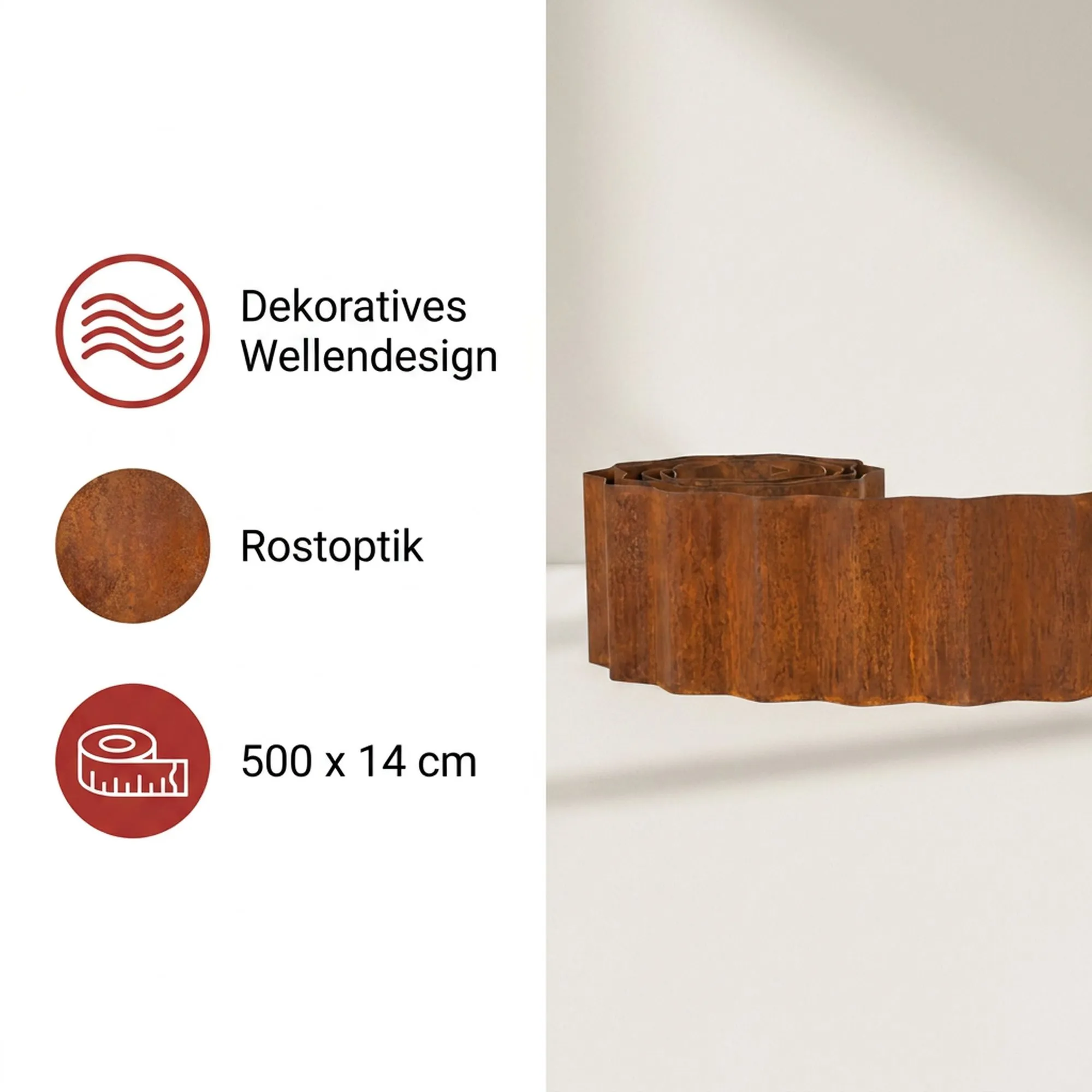 Beetbegrenzung "Welle"  im Frank Flechtwaren Online Shop für Rostdeko für Ihren Garten kaufen
