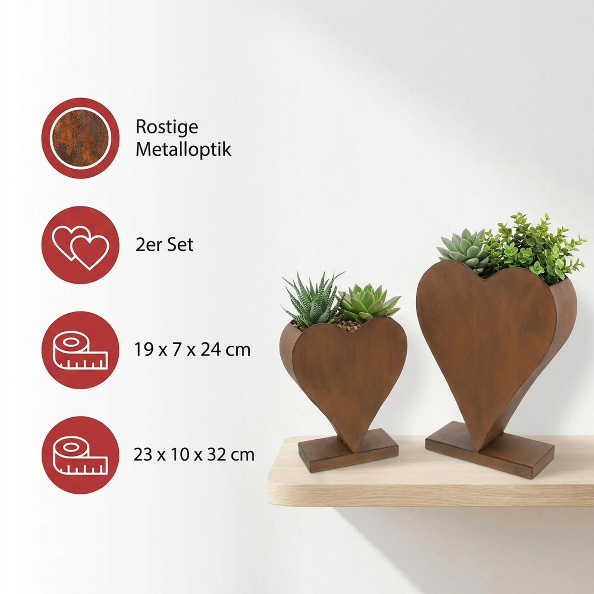 Pflanzer "Rostherz", stehend, 2er Set  im Frank Flechtwaren Online Shop für Bunter Ostergarten kaufen