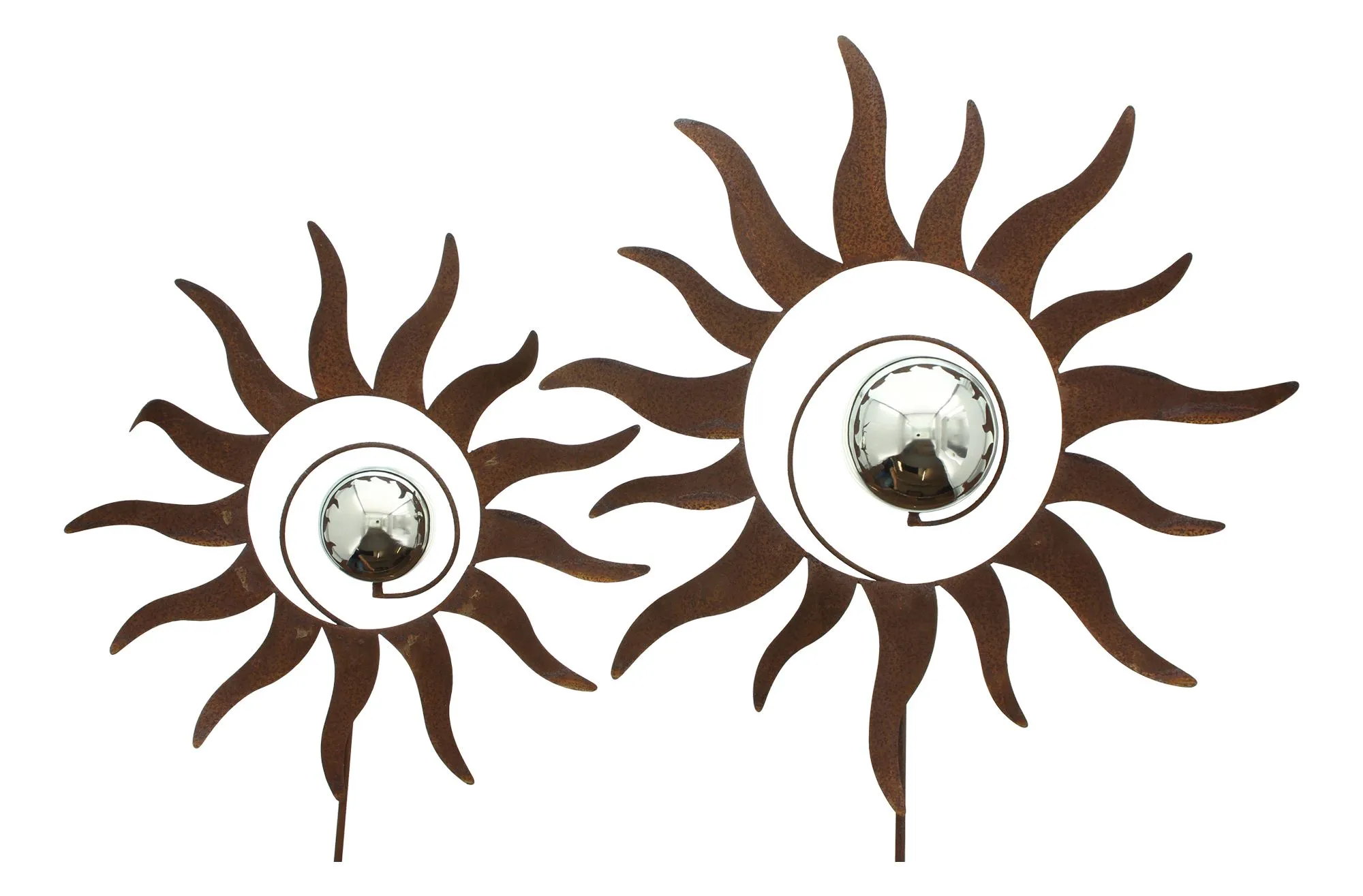 Gartenstecker "Kugelsonne", 2er Set  im Frank Flechtwaren Online Shop für Rostdeko für Ihren Garten kaufen