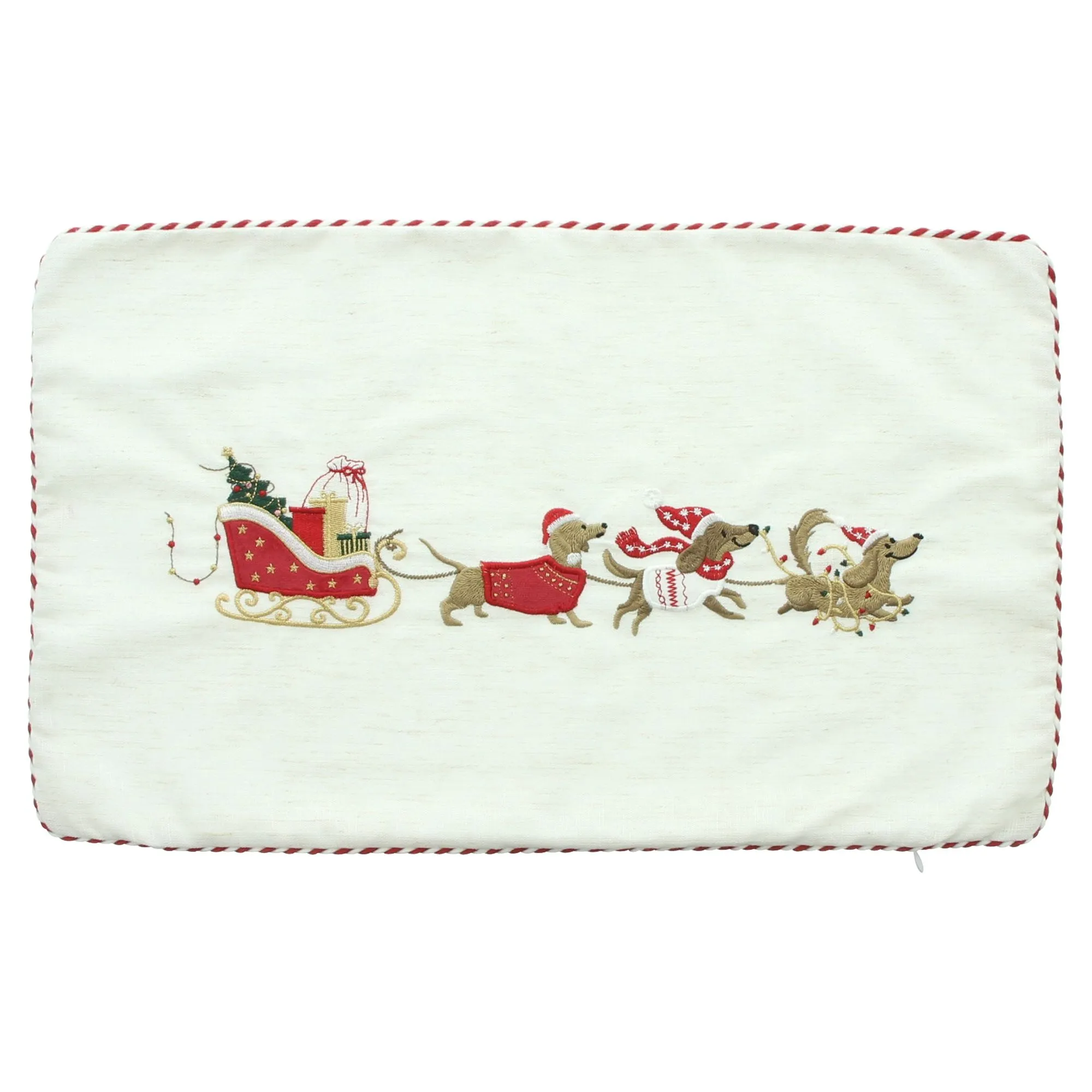 Kissenhülle "Dackelschlitten"  im Frank Flechtwaren Online Shop für Weihnachtliche Kissen &amp; Kissenhüllen kaufen