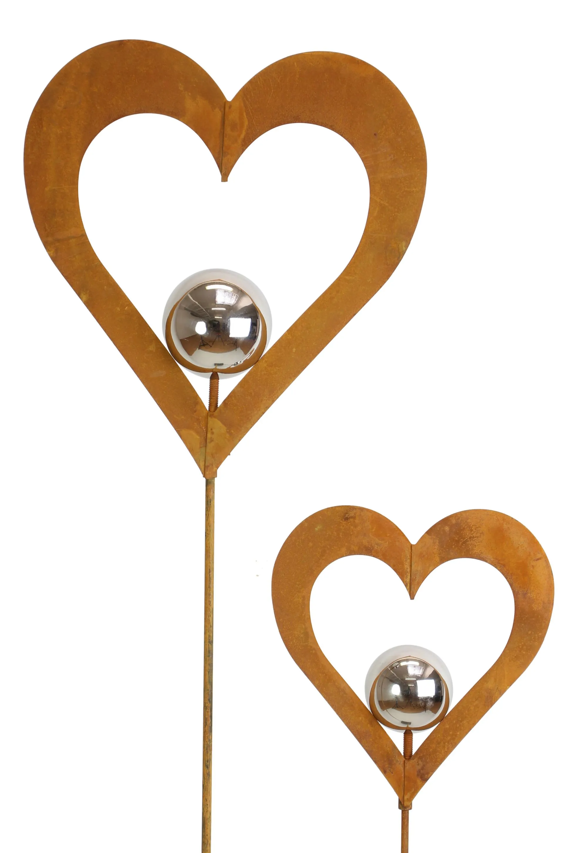 Herzstecker "Silberkugel", 2er Set  im Frank Flechtwaren Online Shop für Rostdeko für Ihren Garten kaufen